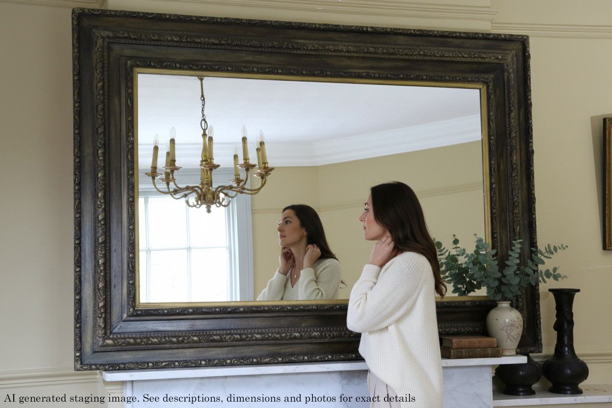 Antique 19th Century Gilt & Oak Finished Overmantle Wall Mirror – Fine Quality photo furniture