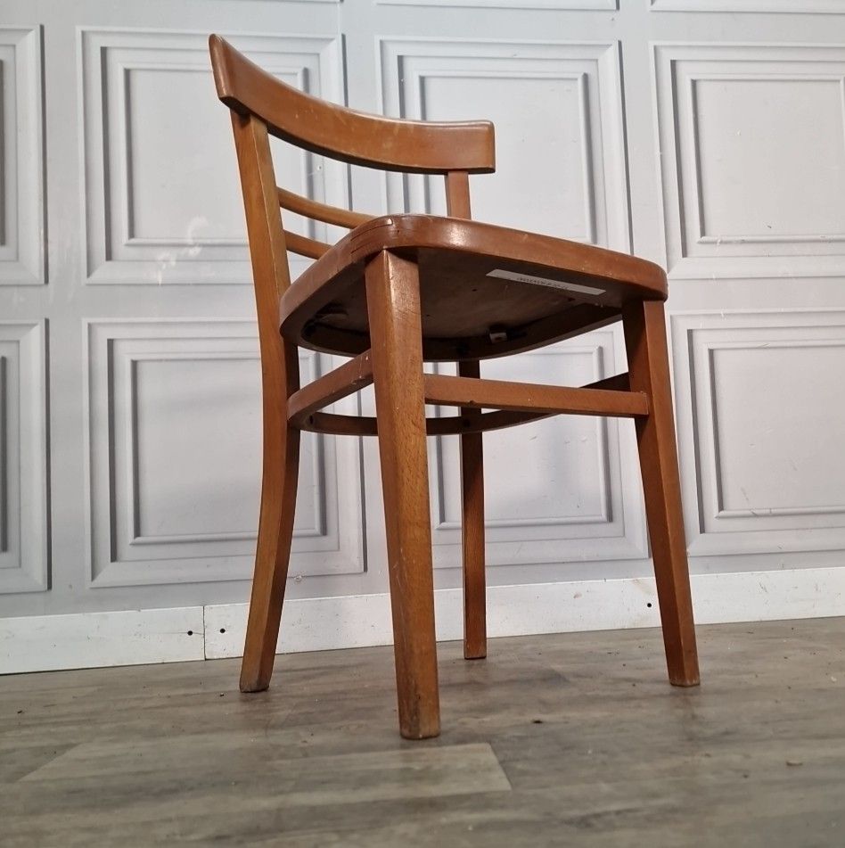Vintage Bentwood Dining Chair Blue Vinyl Seat Retro Wood Kitchen Mid Century photo for sale