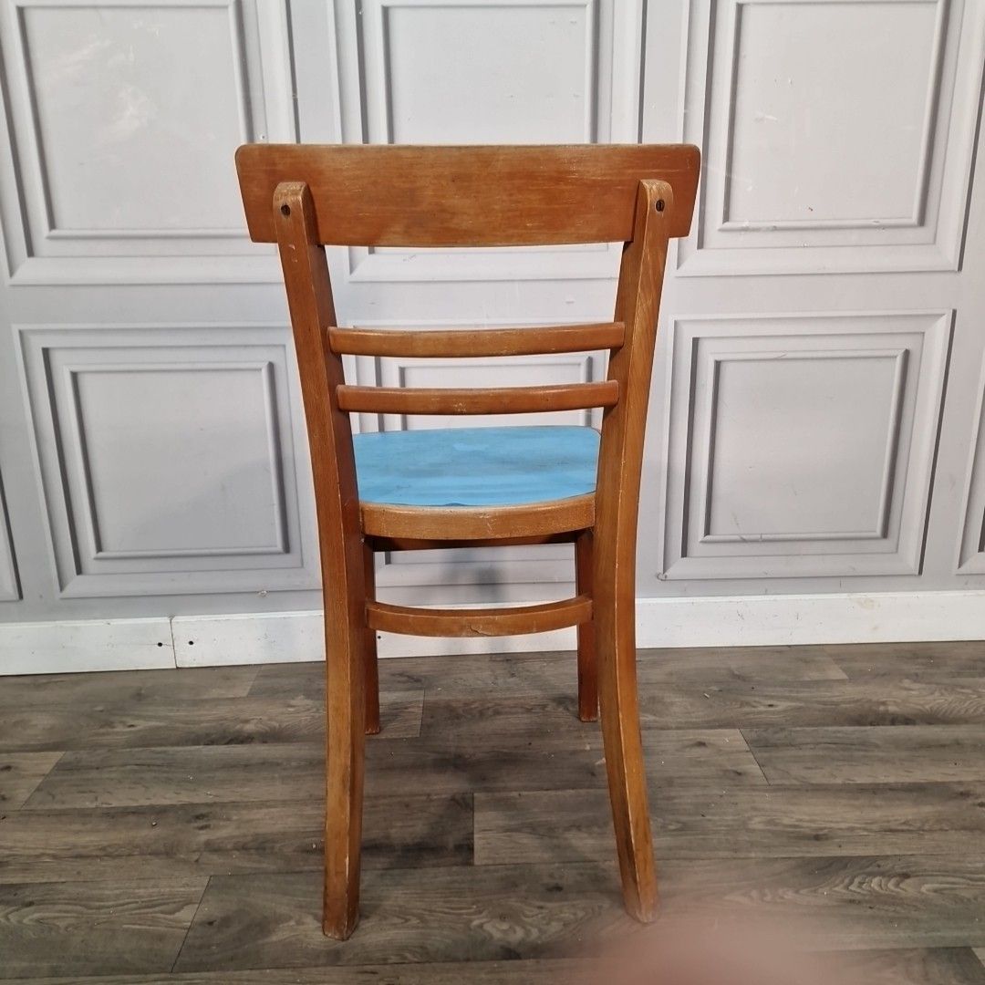 photo buy Vintage Bentwood Dining Chair Blue Vinyl Seat Retro Wood Kitchen Mid Century