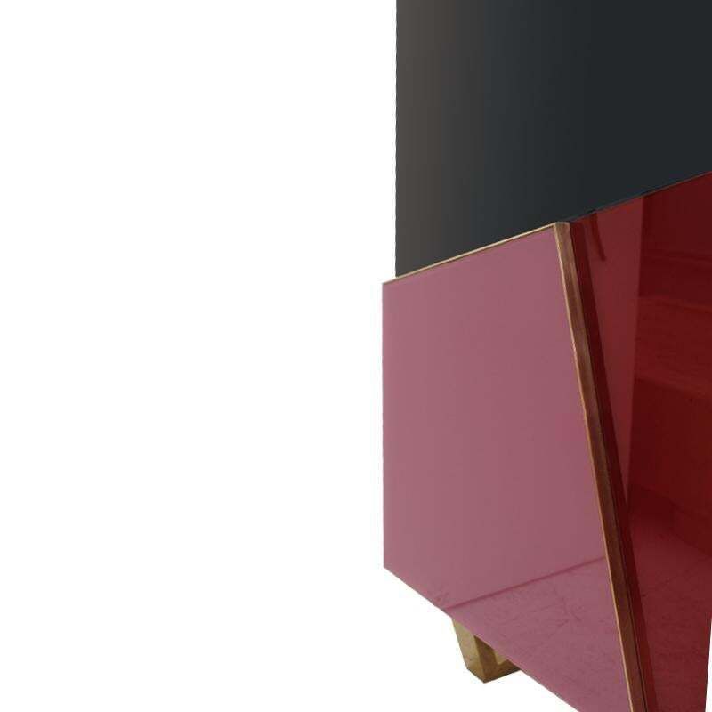 10128.0 Pair Of Italian Sideboards With Colored Glass And Solid Wood Frame, 1950s photo