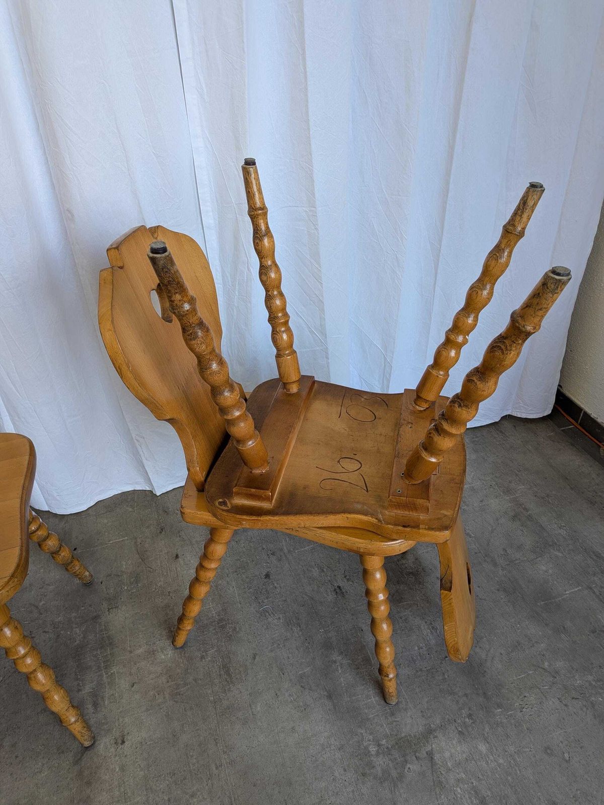 photo furniture Set Of 8 Vintage Tyrolean Heart Cutout Wooden Dining Chairs, Rustic Farmhouse Style