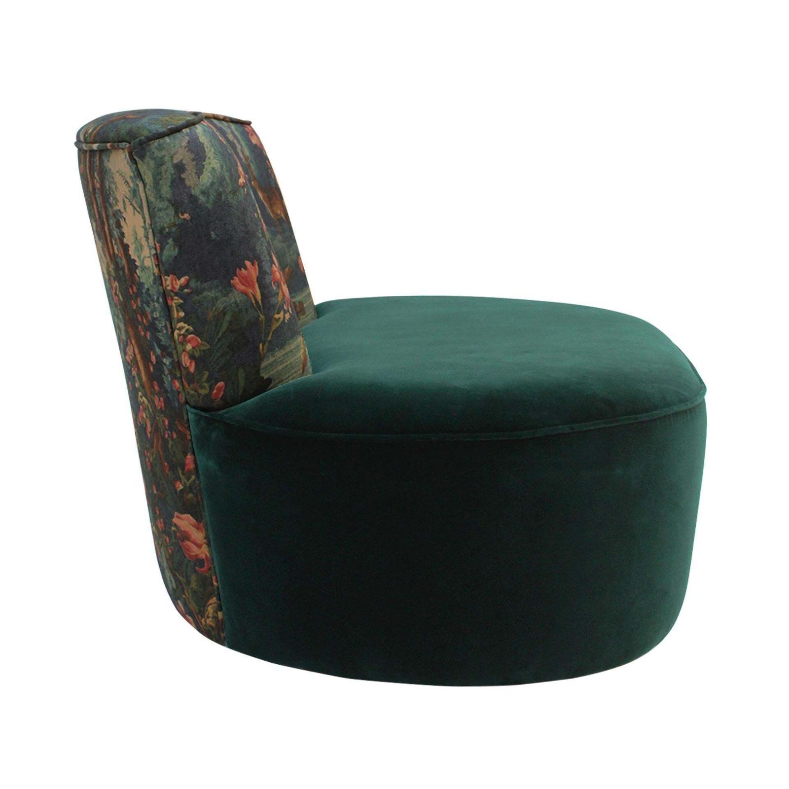 Mid Century Modern Armchair In Linen And Velvet With Green And Woodland Motifs France photo for sale