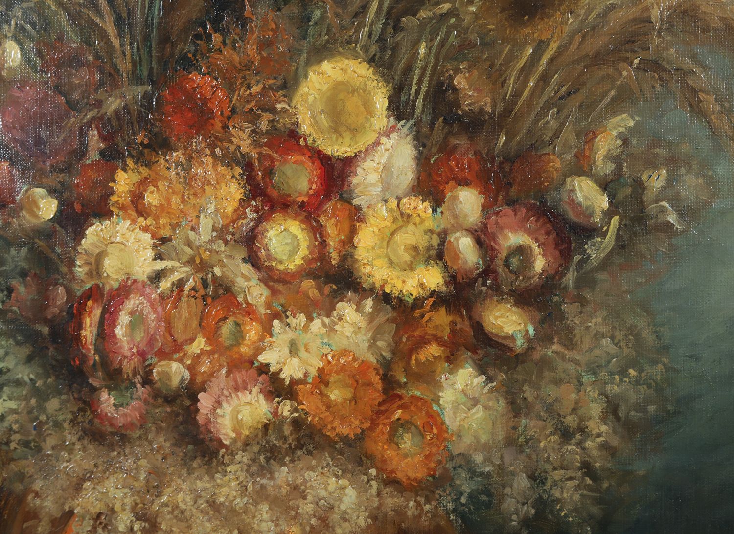 975.0 Large Mid Century Belgium Impressionist Oil Painting Of A Floral Display By Amile Coppieters (Circa 1961) photo