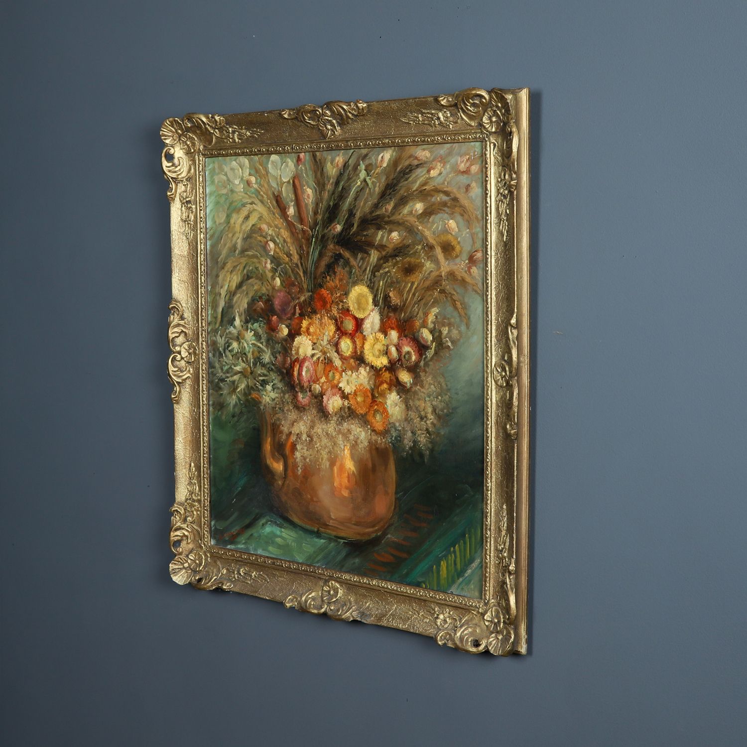 photo vintage Large Mid Century Belgium Impressionist Oil Painting Of A Floral Display By Amile Coppieters (Circa 1961)
