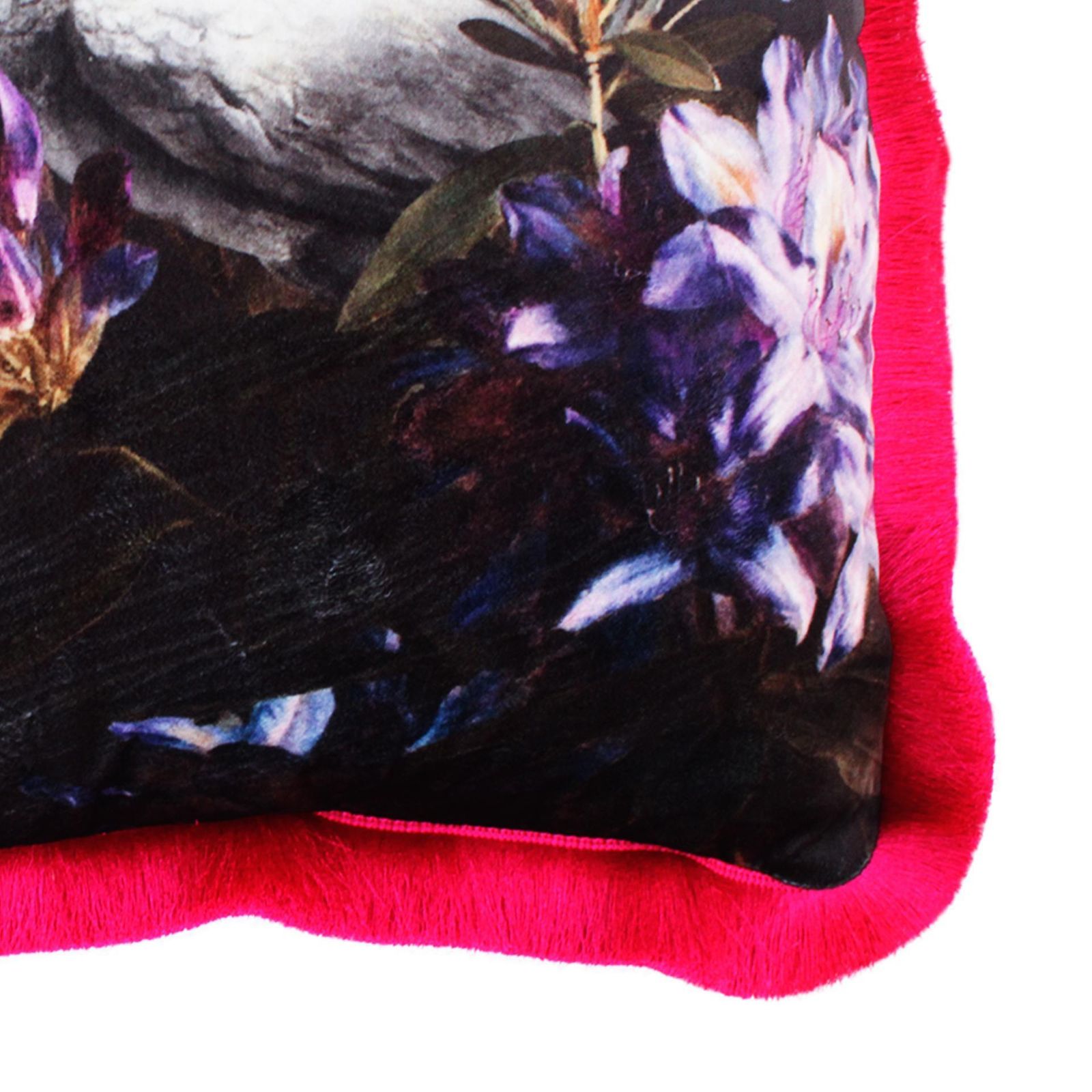 Pair Of Contemporary Cushions In Cotton Fabric And Dark Moare And Fuchsia Parrots photo vinterior
