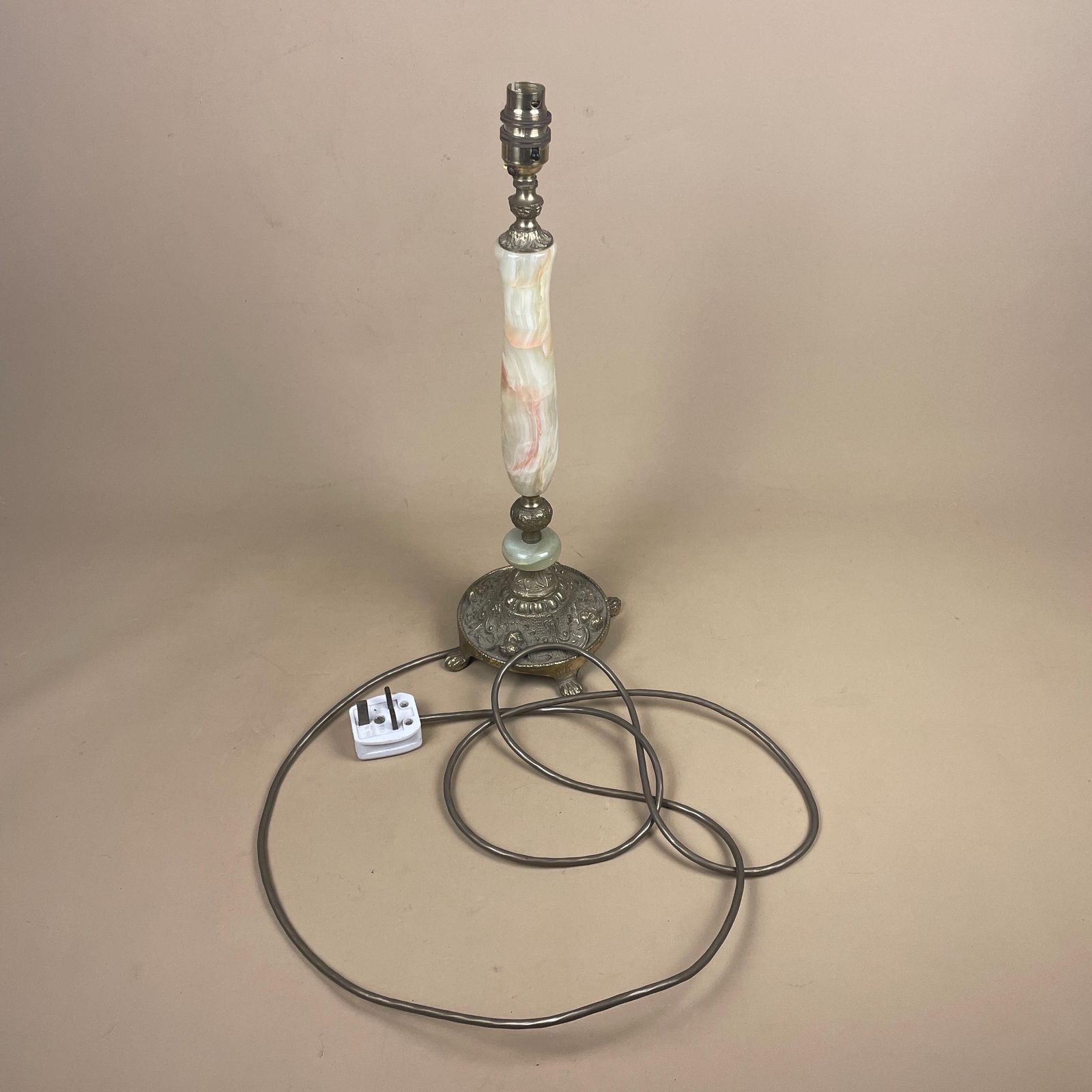 Lighting Marble Stone Lamp Green Light Table Bedside Light Natural Patterns Ornate Round Base Onyx Brass Metal Gold Antique Vintage Claw Feet Large photo