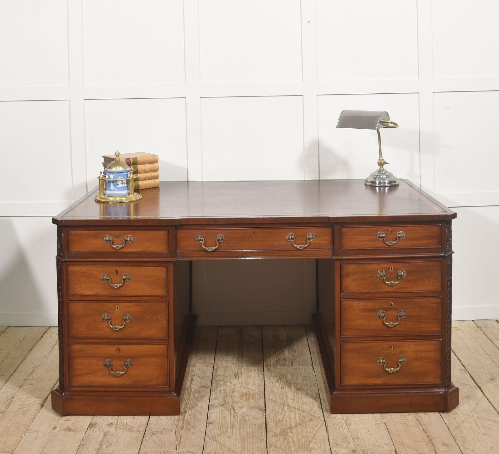 Mahogany Partner’s Pedestal Desk With Tooled Leather Top photo furniture