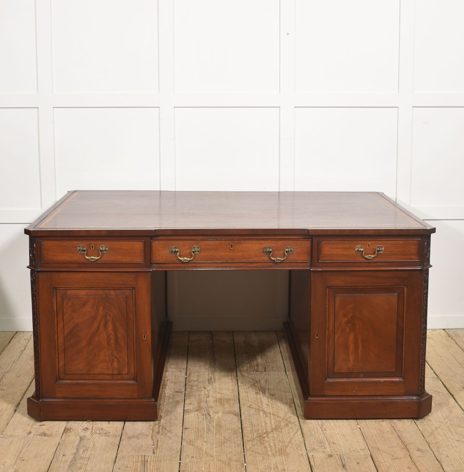 Mahogany Partner’s Pedestal Desk With Tooled Leather Top photo 5850.0