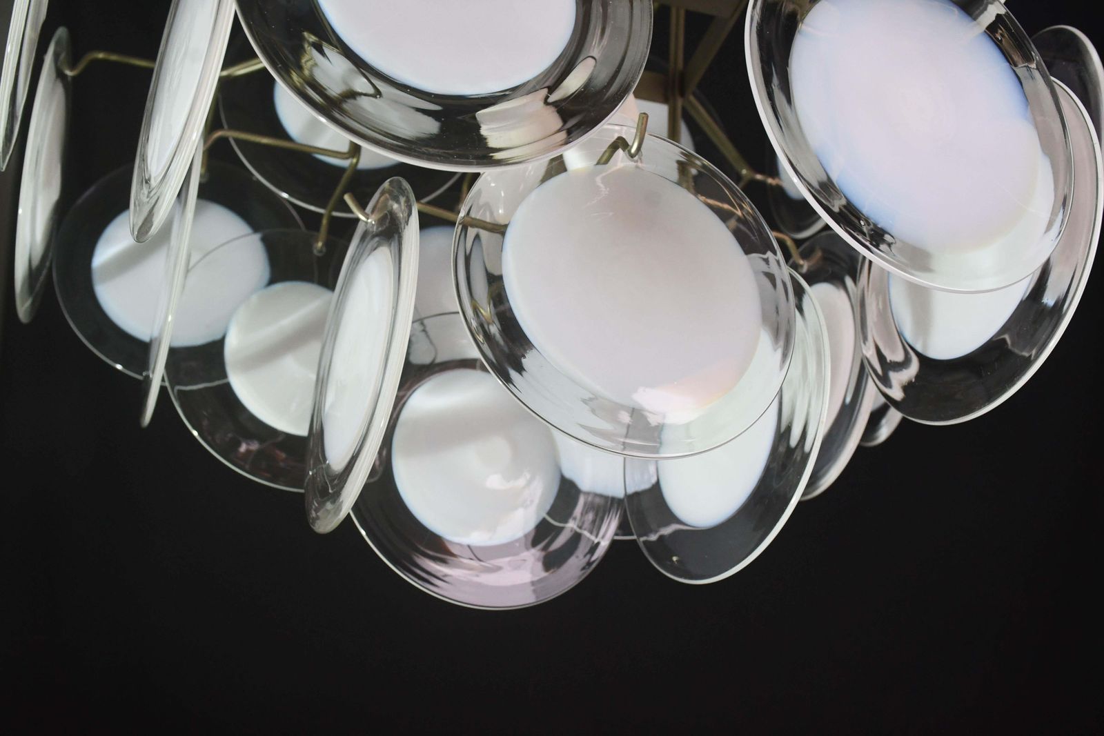 Large 36 Murano Glass White Disch Chandelier By Vistosi, 1970s photo vintage