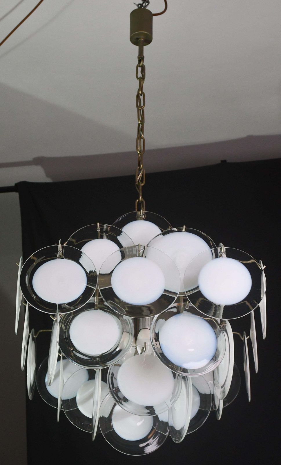 photo buy Large 36 Murano Glass White Disch Chandelier By Vistosi, 1970s