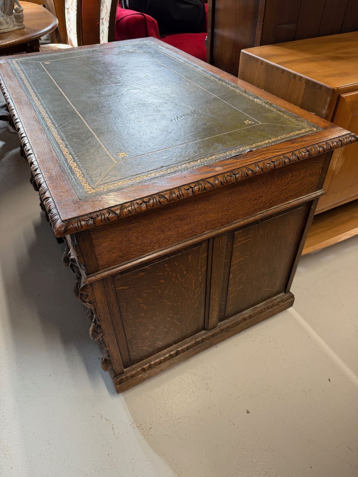 Antique Carved Oak Desk With Lion Handles photo buy