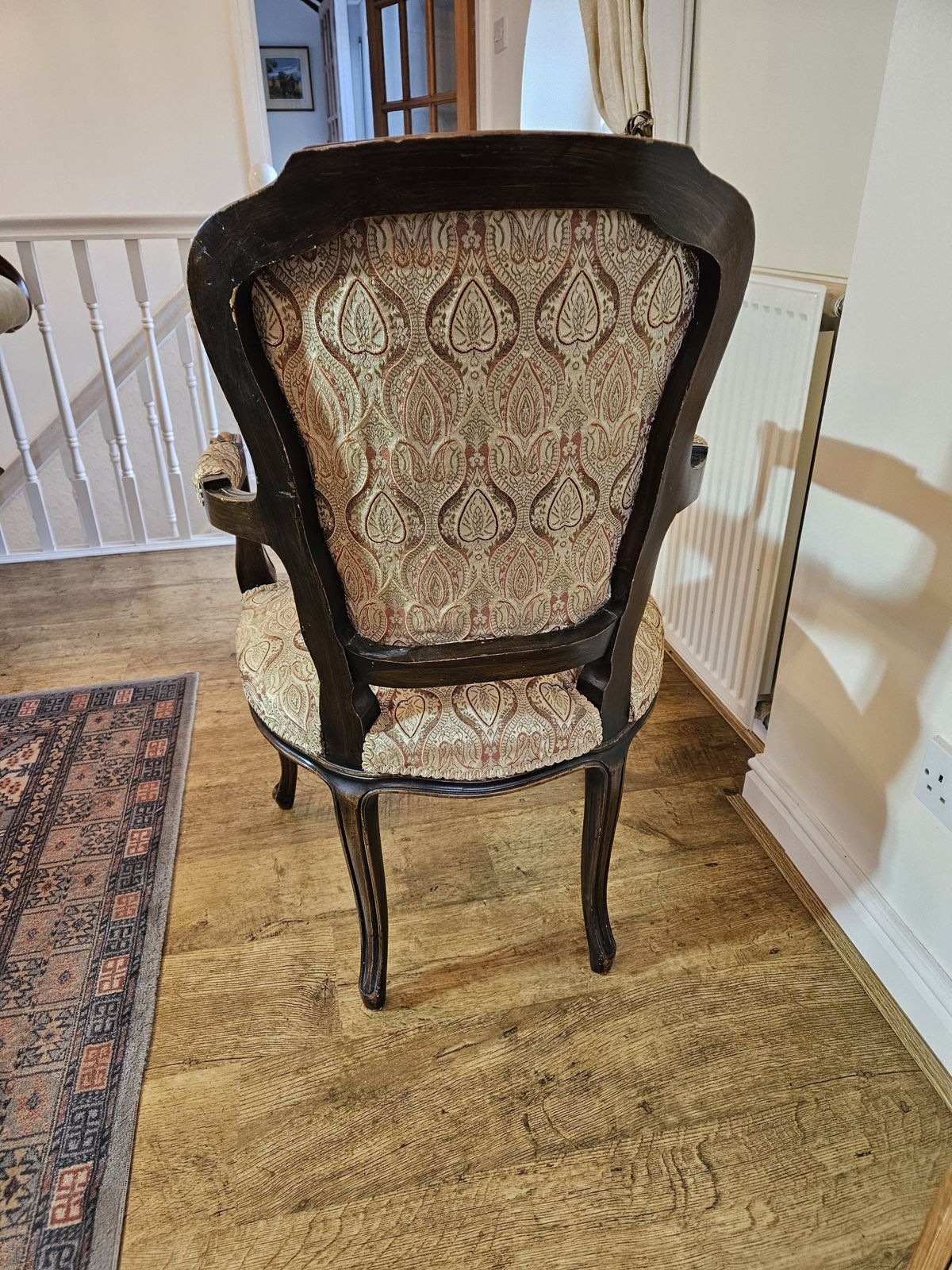Victorian Bergere Elbow Salon Chair, Silk Upholstered photo for sale