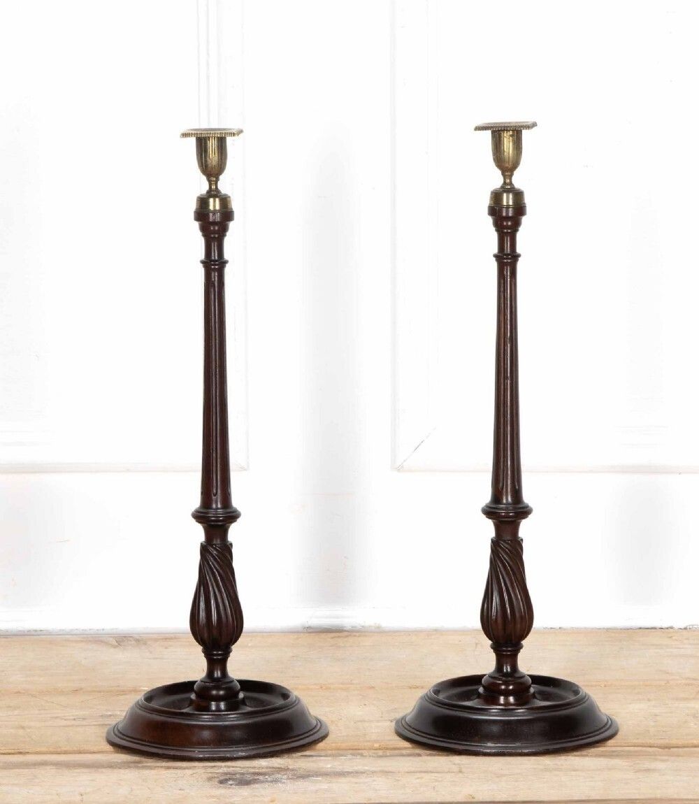 Large Pair Of 19th Century English Mahogany Candlesticks