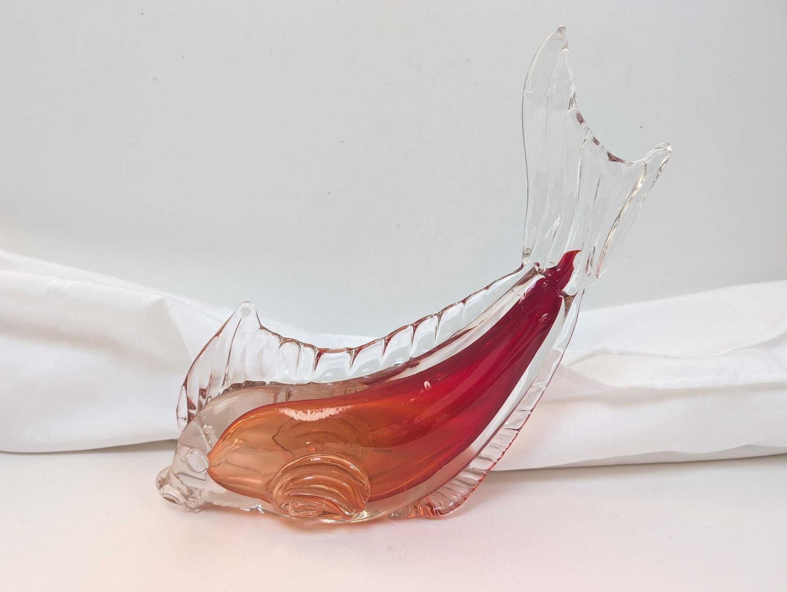 Vintage 1960s Murano Glass Large Red Fish Hand Mouth Blown Glass. Mid Century Modern.