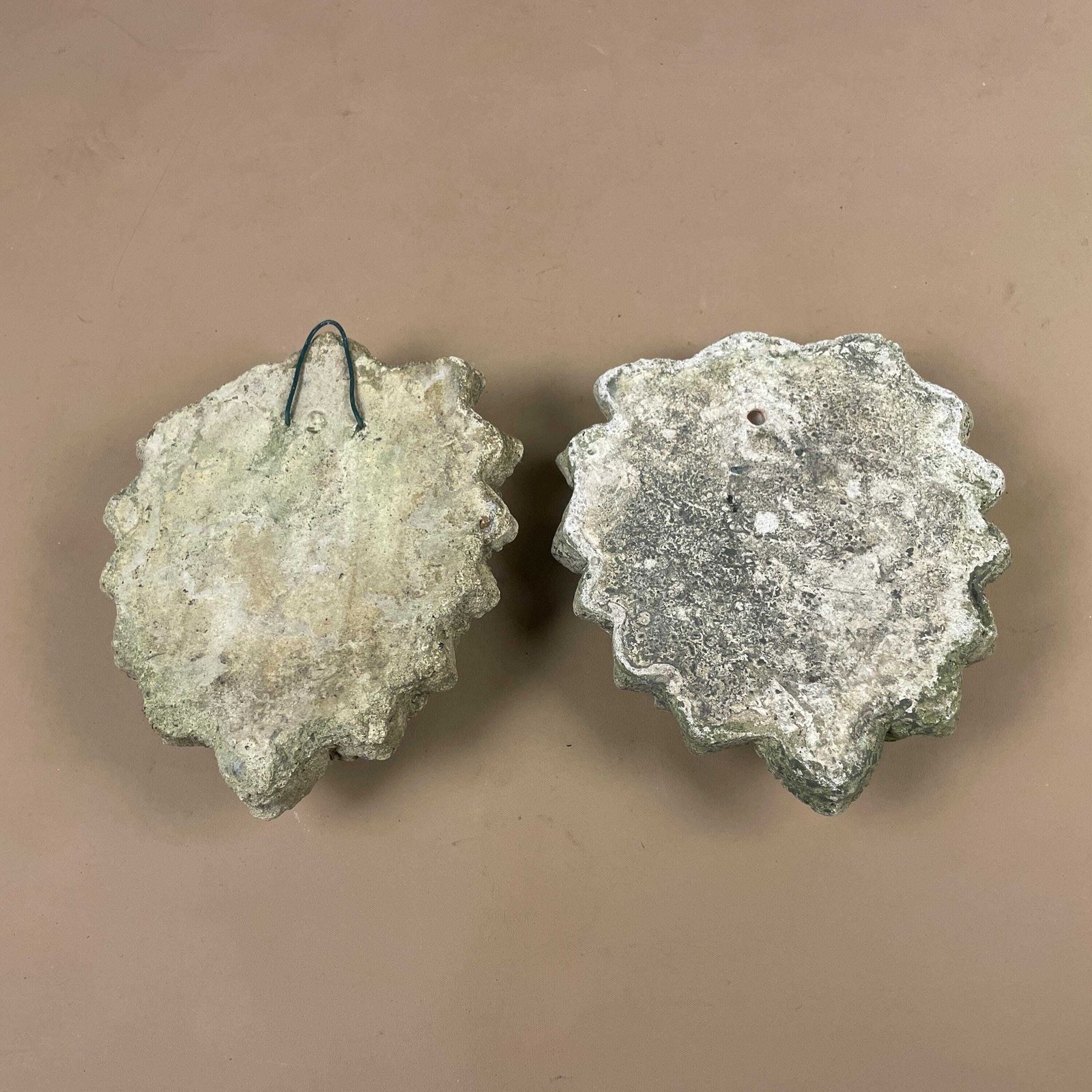 Two Weathered Garden Concrete Handmade Antique Face Tree Man Acorn Leaves Ornament Wall Art Statue Sculpture Rustic Vintage Heavy Outdoor photo buy