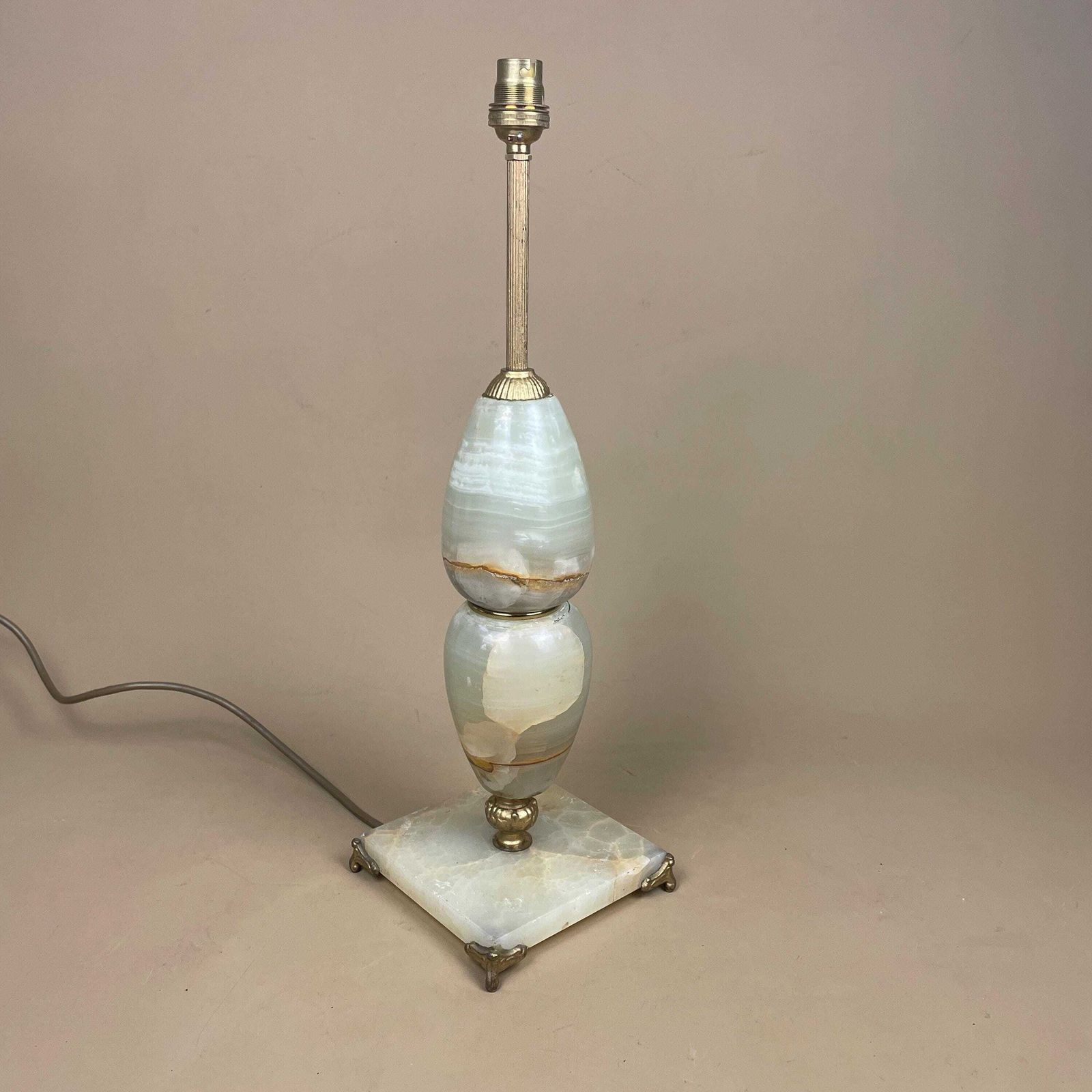 Marble Stone Lamp Green Light Table Bedside Light Natural Patterns Ornate Square Base Onyx Brass Metal Gold Antique Vintage Claw Feet Large