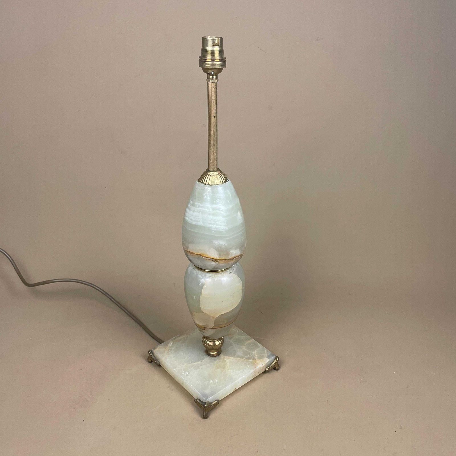 Marble Stone Lamp Green Light Table Bedside Light Natural Patterns Ornate Square Base Onyx Brass Metal Gold Antique Vintage Claw Feet Large photo Lighting
