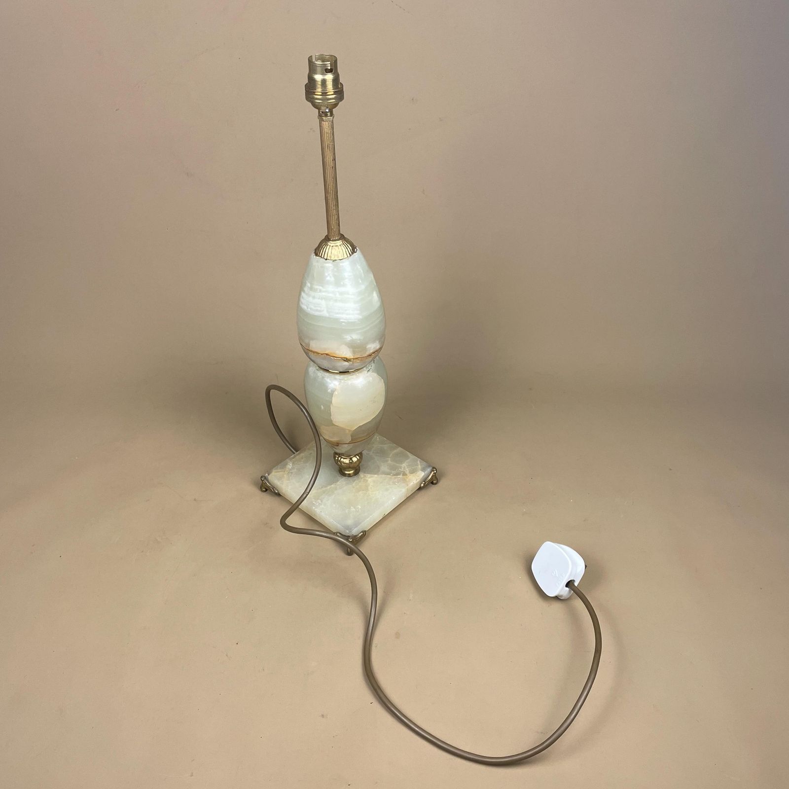 Lighting Marble Stone Lamp Green Light Table Bedside Light Natural Patterns Ornate Square Base Onyx Brass Metal Gold Antique Vintage Claw Feet Large photo
