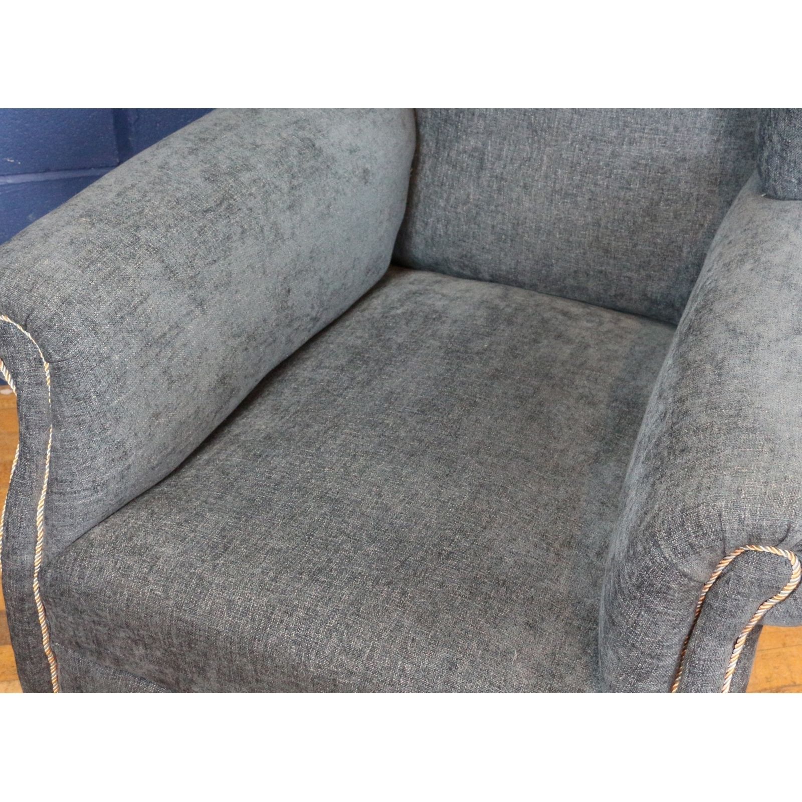 A Large Victorian Freshly Reupholstered Open Wing Arm Chair Raised On Bun Feet photo buy