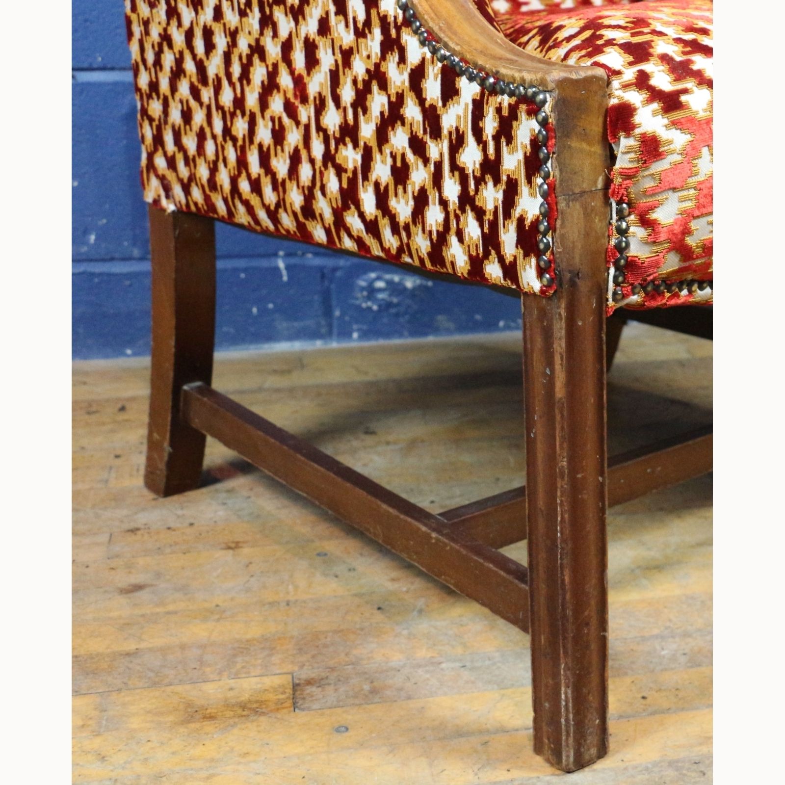 A Quality Antique Mahogany Framed Gainsborough Open Armchair Freshly Reupholstered In Stylised Velvet photo vintage