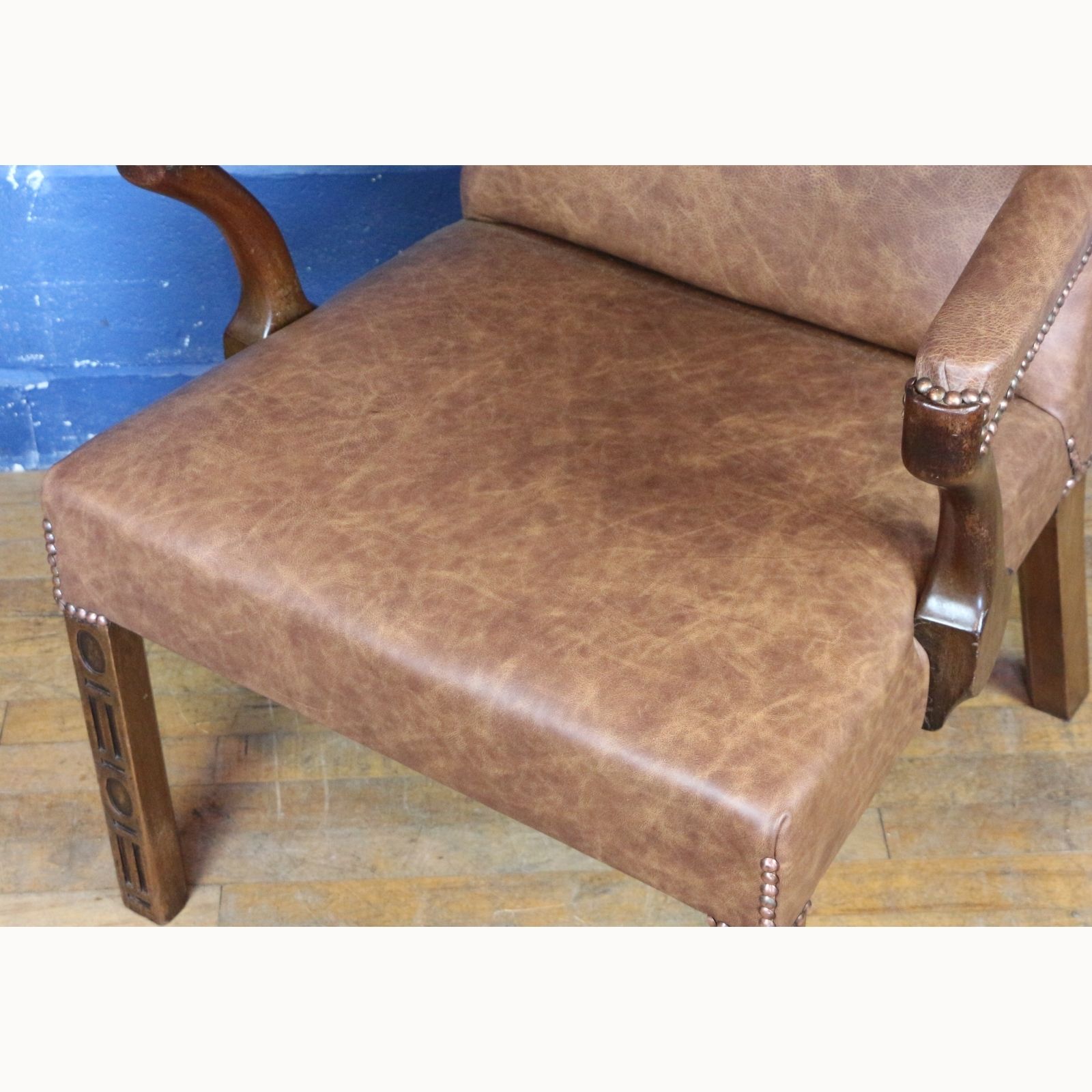 An Antique Mahogany Library Chair Upholstered In Brown Leather photo Furniture