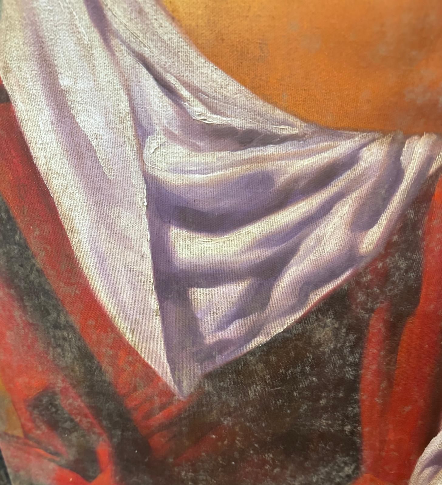 Woman Playing A Lute Oil On Canvas Tomasz Rut, Poland 1961 photo vinterior