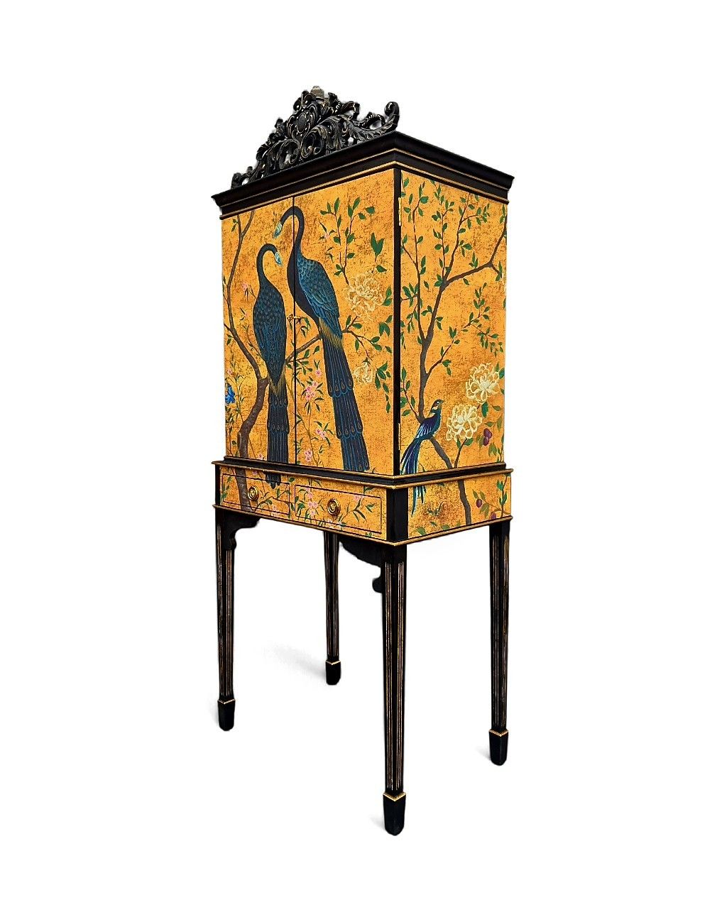Luxury Upcycled Vintage Cocktail Cabinet With Edo Chinoiserie Decoupage photo furniture