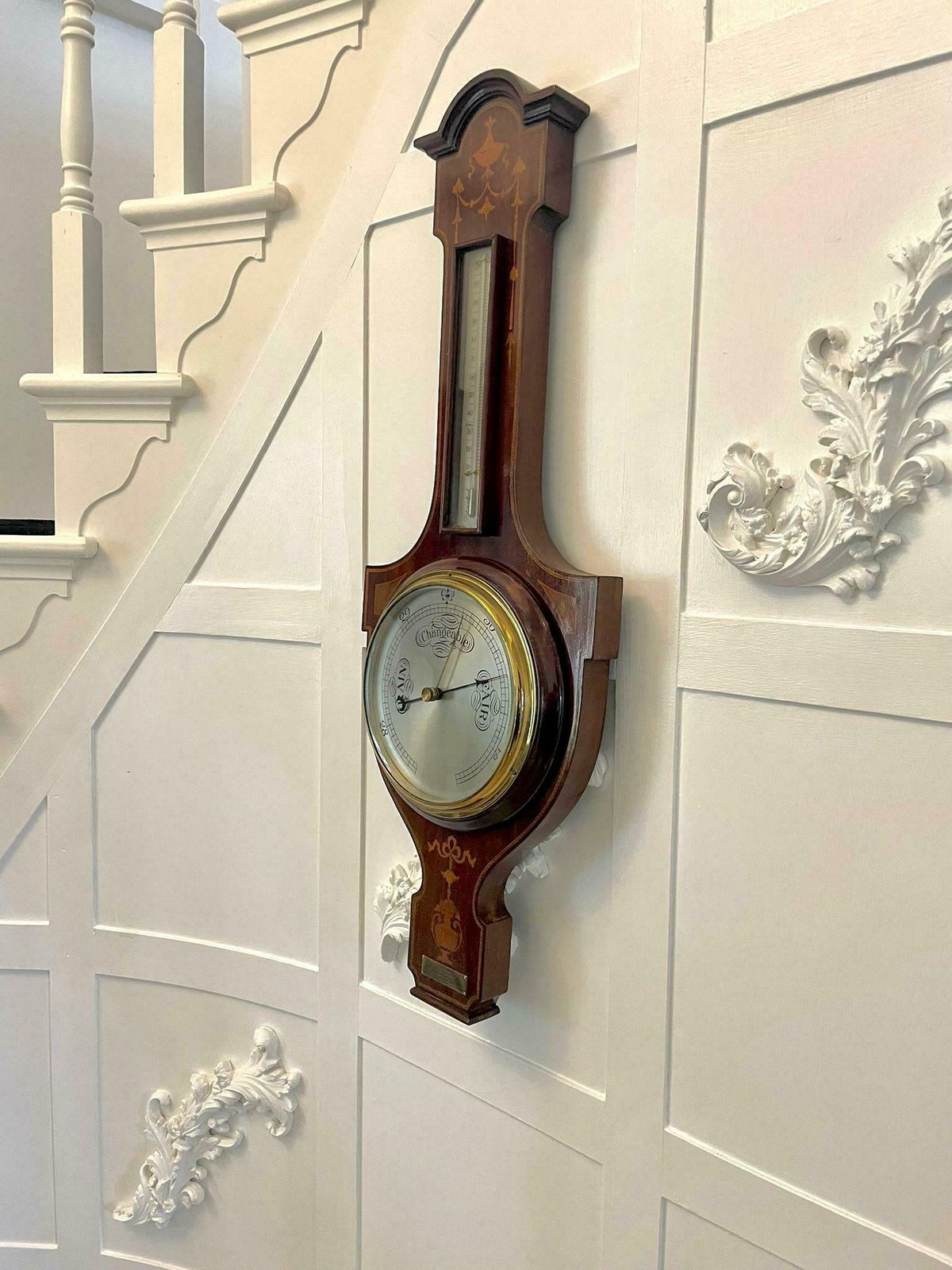 Antique Edwardian Quality Mahogany Inlaid Banjo Barometer photo furniture