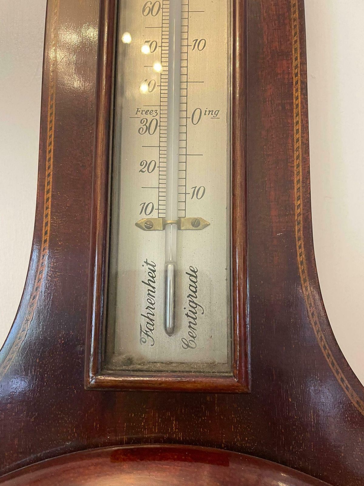 Antique Edwardian Quality Mahogany Inlaid Banjo Barometer photo vinterior