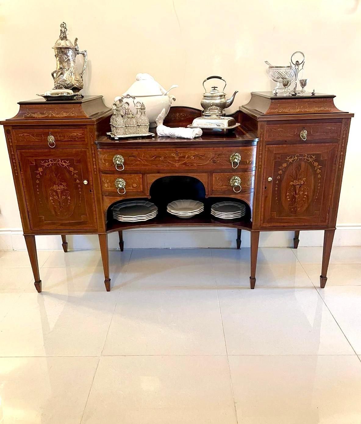 Quality 19th Century Mahogany Inlaid Marquetry Sideboard By Hewetsons, London