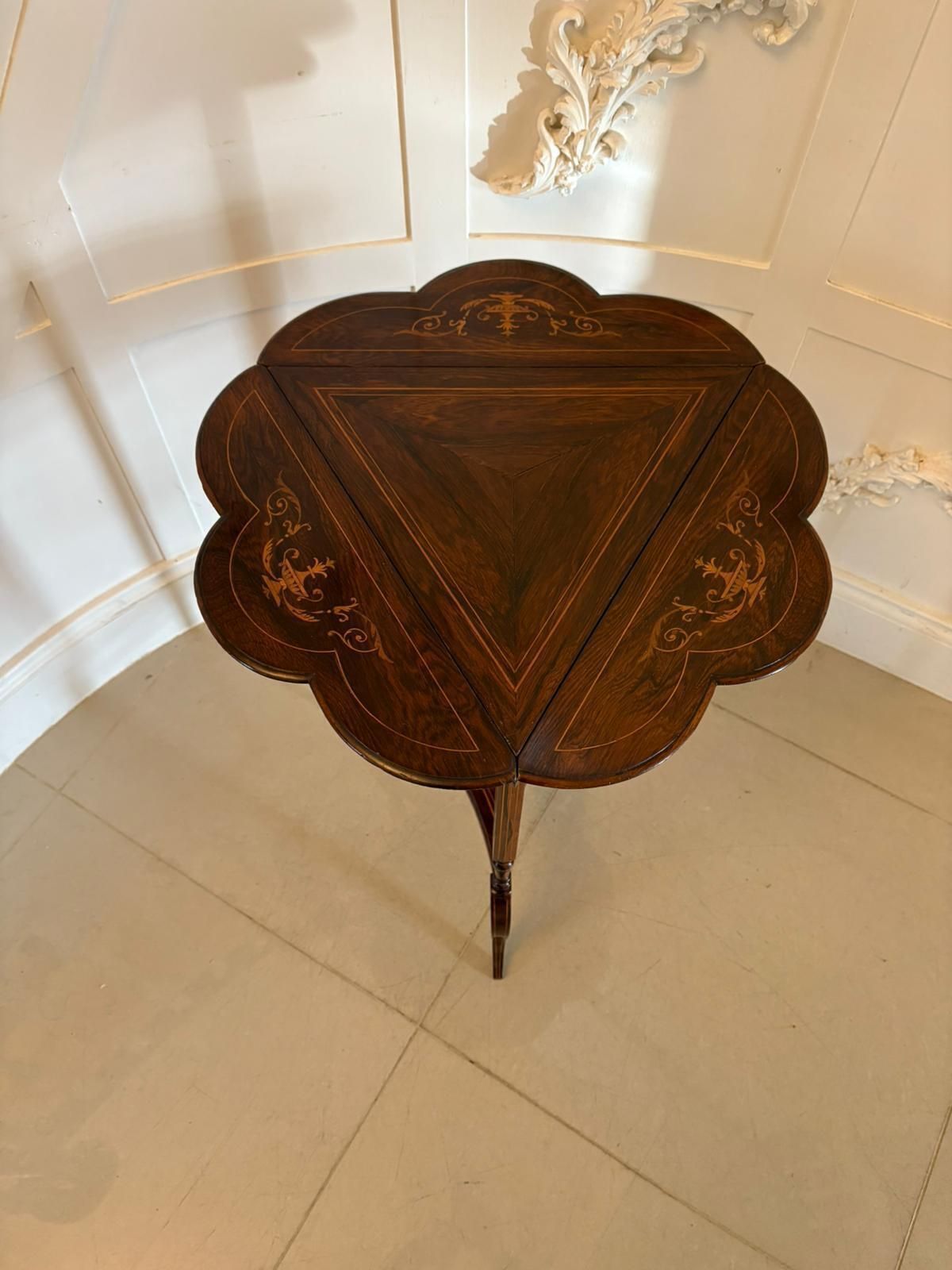 Antique Early 20th Century Rosewood Inlaid Drop Leaf  Side Table photo vintage