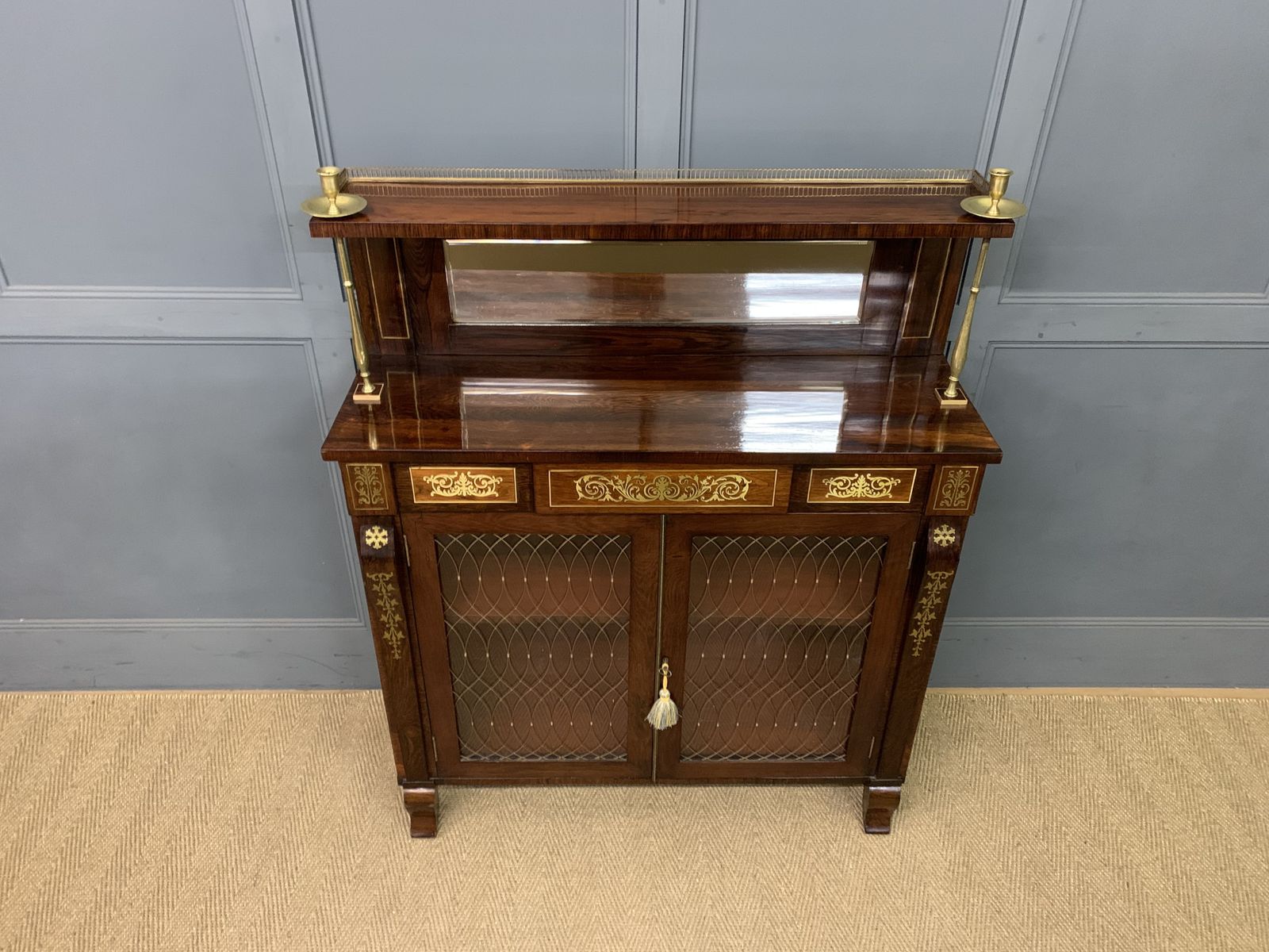 Brass Inlaid Regency Rosewood Chiffonier photo for sale