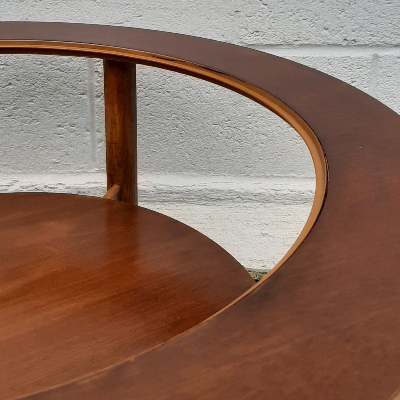 Schreiber Mid Century Modern Round Circular Coffee Table Glass Topped Solid Teak Legs photo vinterior