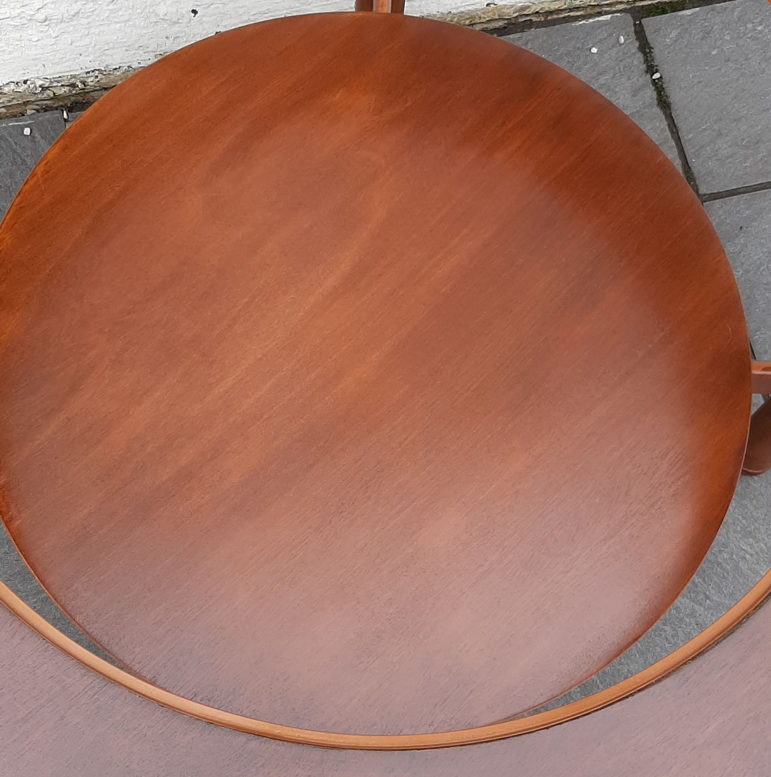 Schreiber Mid Century Modern Round Circular Coffee Table Glass Topped Solid Teak Legs photo vintage