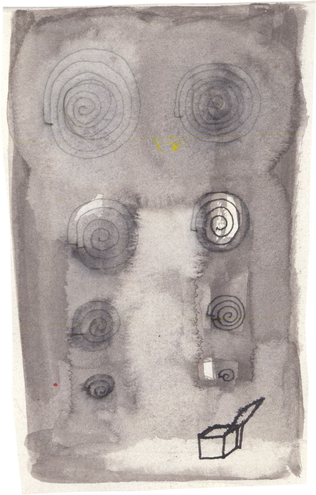 Sweet, Mysterious Mixed Media Outsider Artist Drawing photo furniture