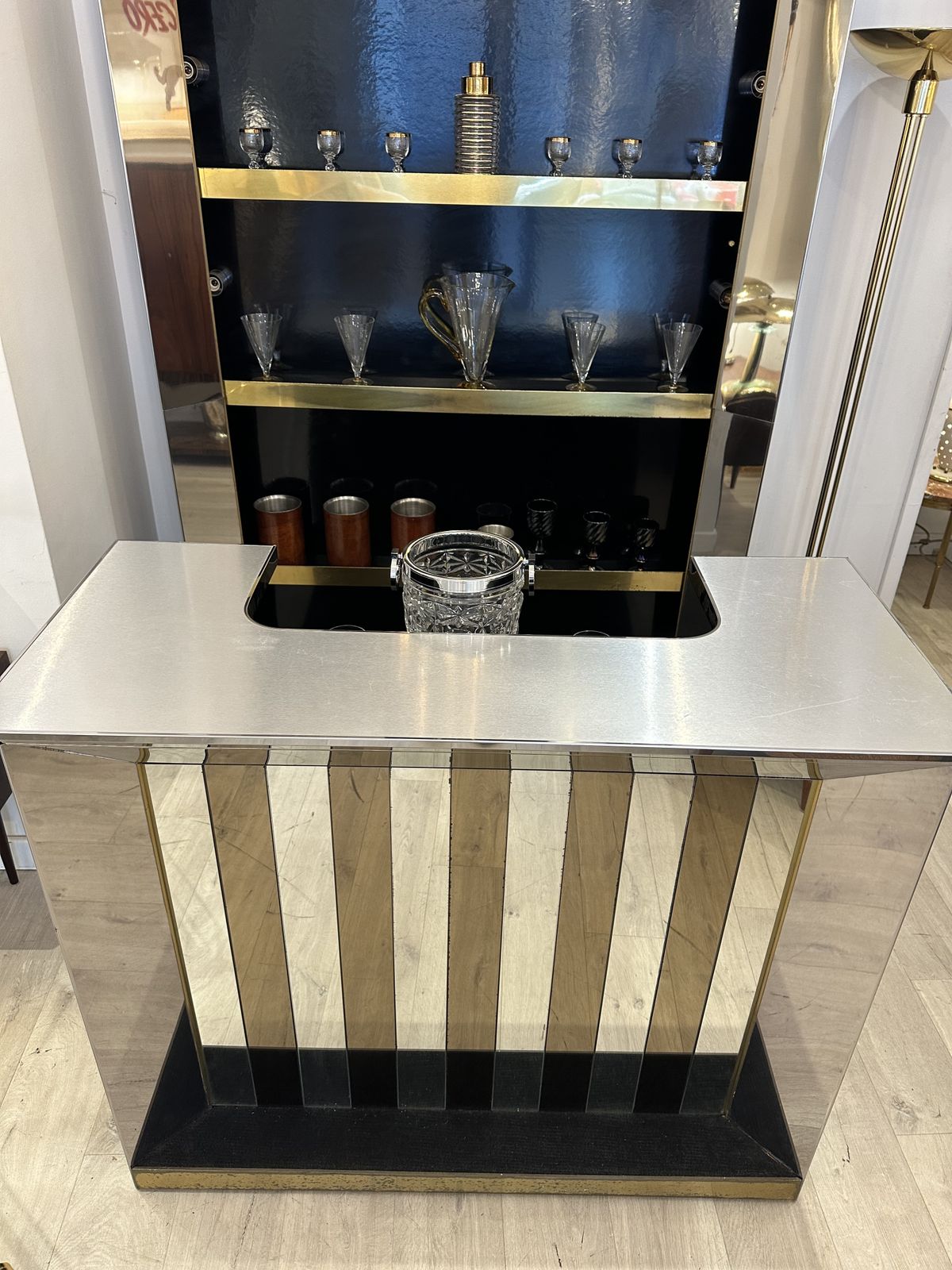 Vintage Italian Chrome And Brass Bar Cabinet photo vinterior