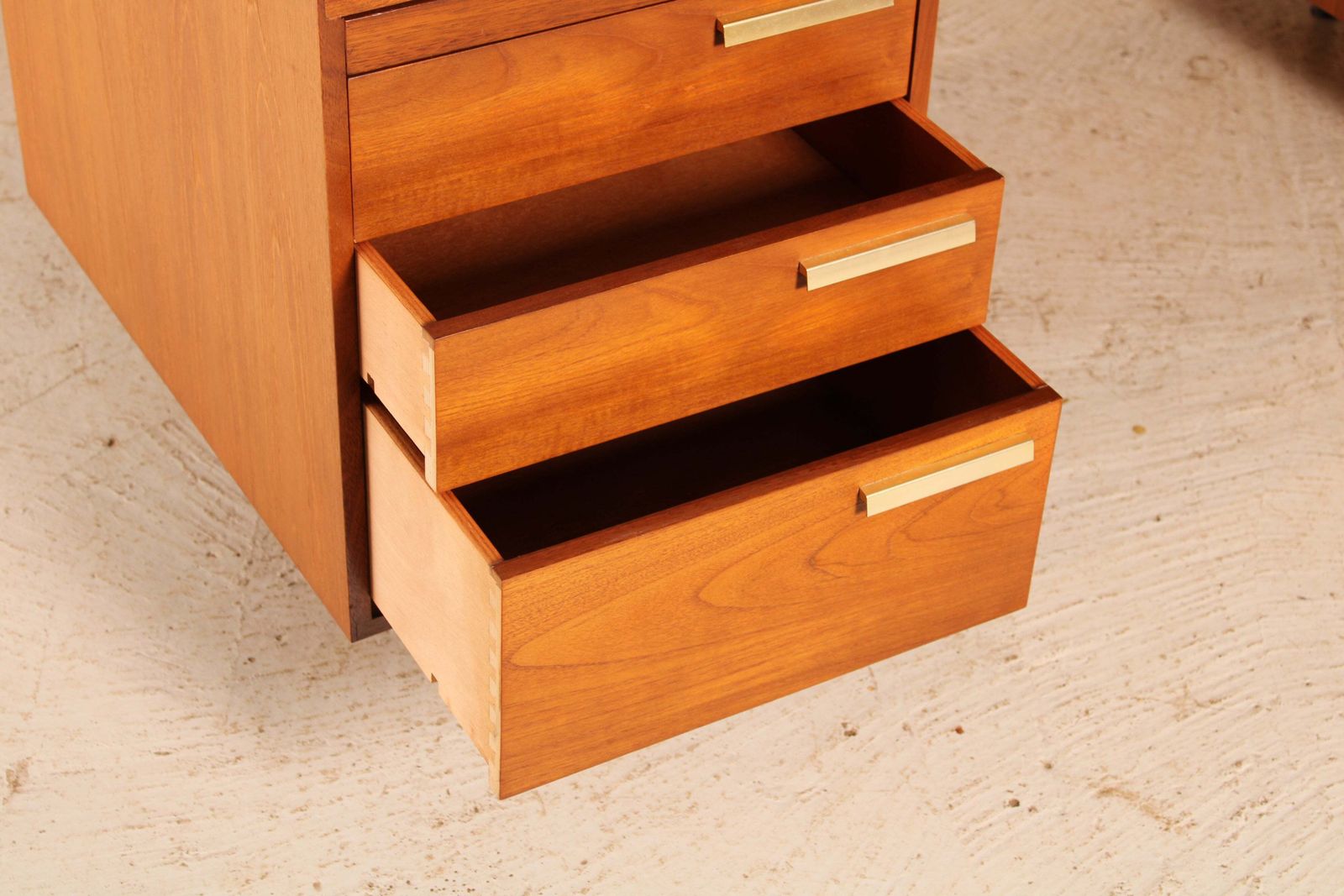 photo furniture British Mid Century Executive Teak Desk With Brass Handles, Circa 1970s