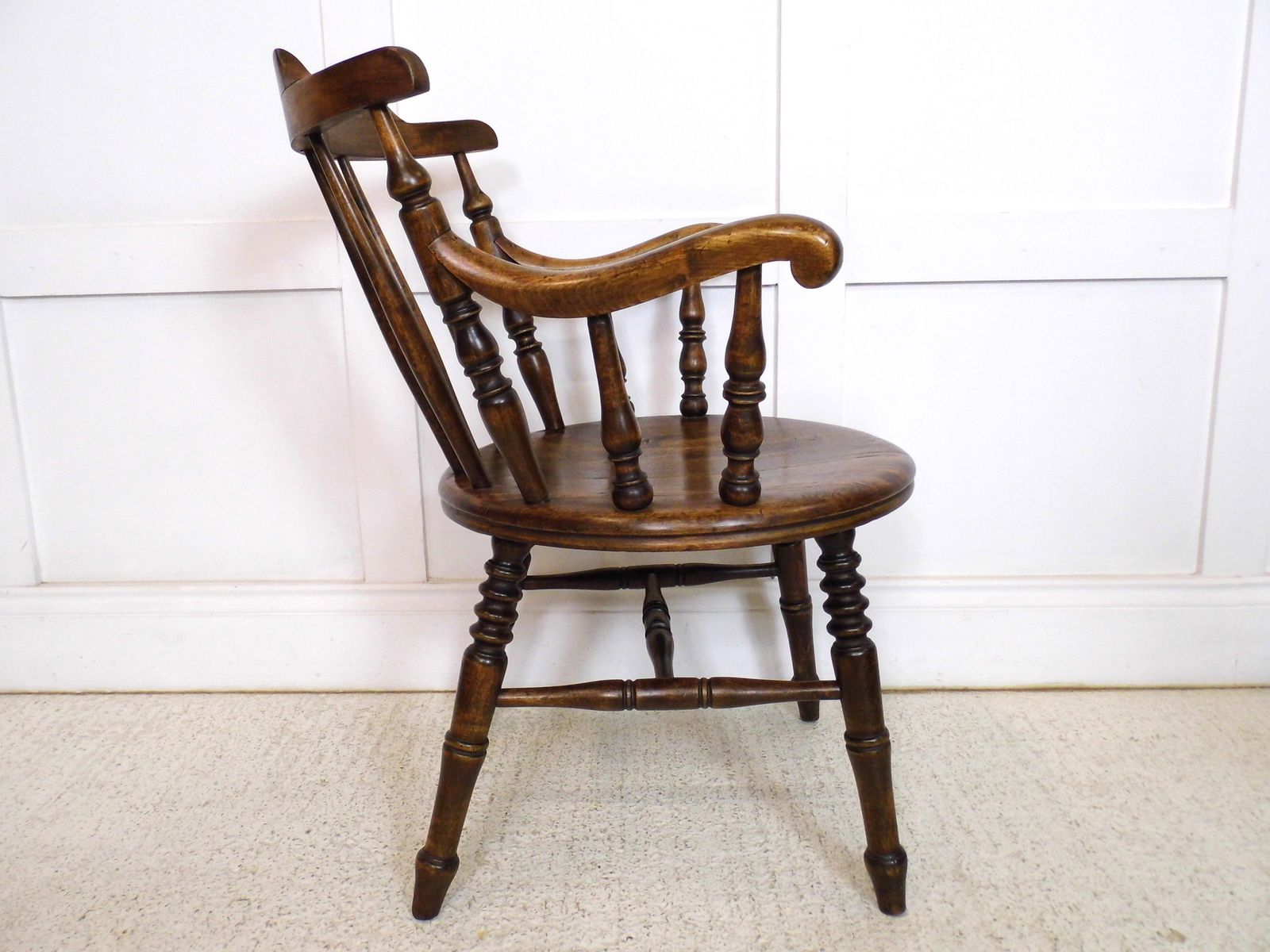 Antique Fireside Elbow Penny Armchair Desk Victorian Beech Chair 1890s photo vinterior