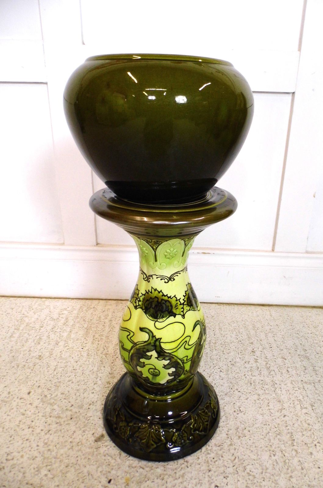 Antique Art Nouveau Bretby Jardiniere Stand And Vase Urn Decorative English 1900 photo for sale
