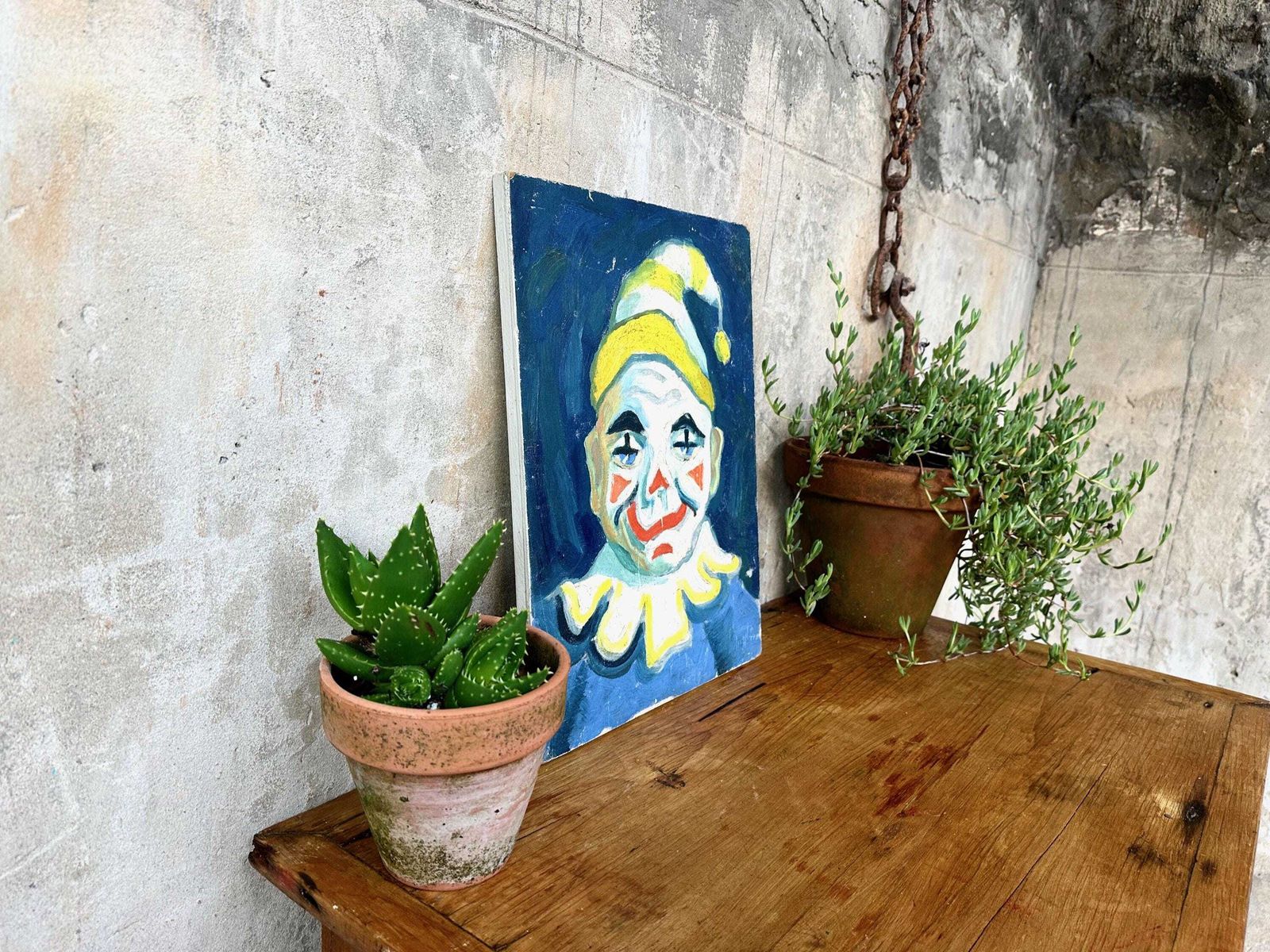 photo for sale Vintage Original Clown Oil Painting On Board By Margo Ingham (1918 1978) Signed