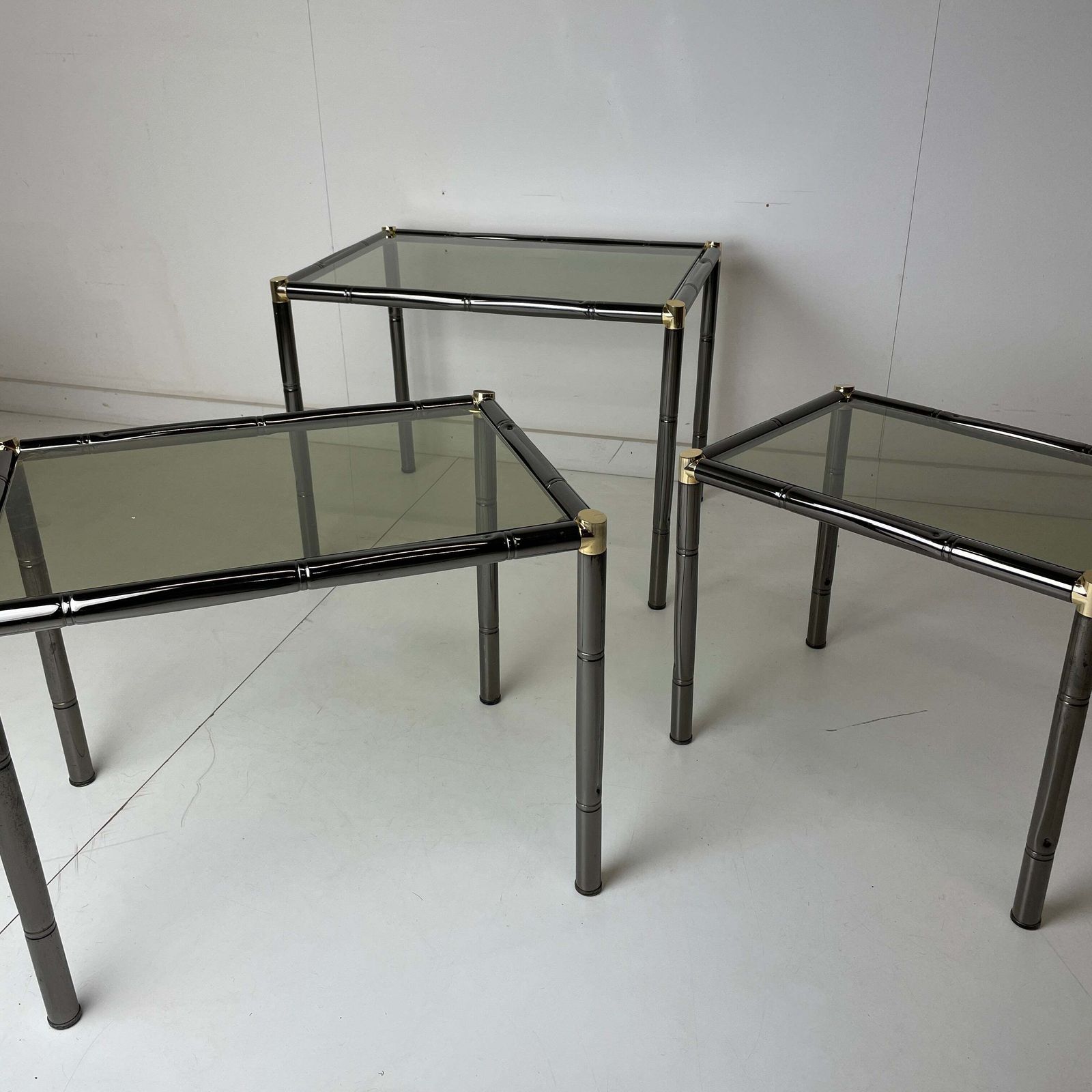 Boulanger French Metal Faux Bamboo Black Nesting Tables photo furniture