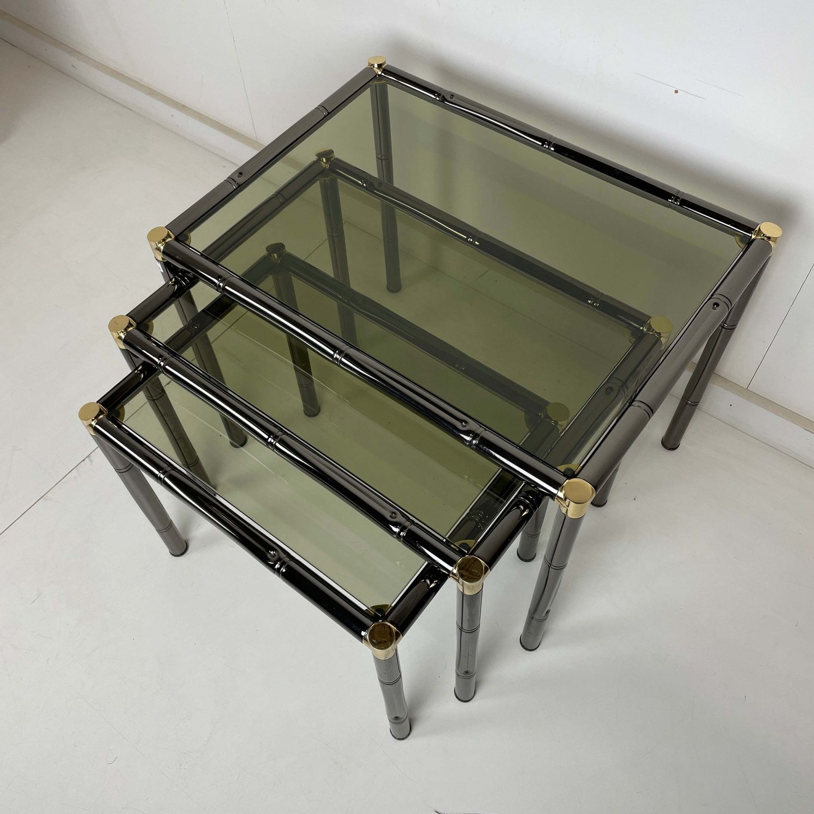 Boulanger French Metal Faux Bamboo Black Nesting Tables photo buy