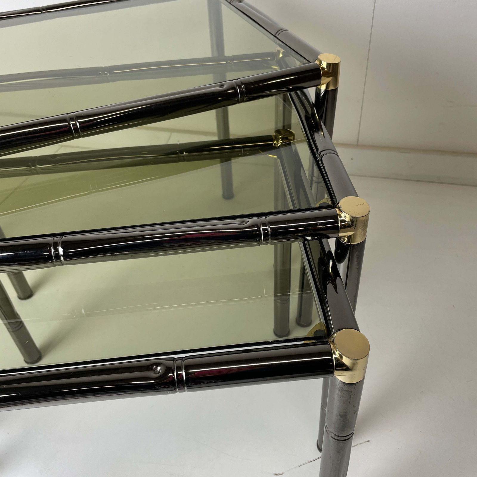 photo furniture Boulanger French Metal Faux Bamboo Black Nesting Tables