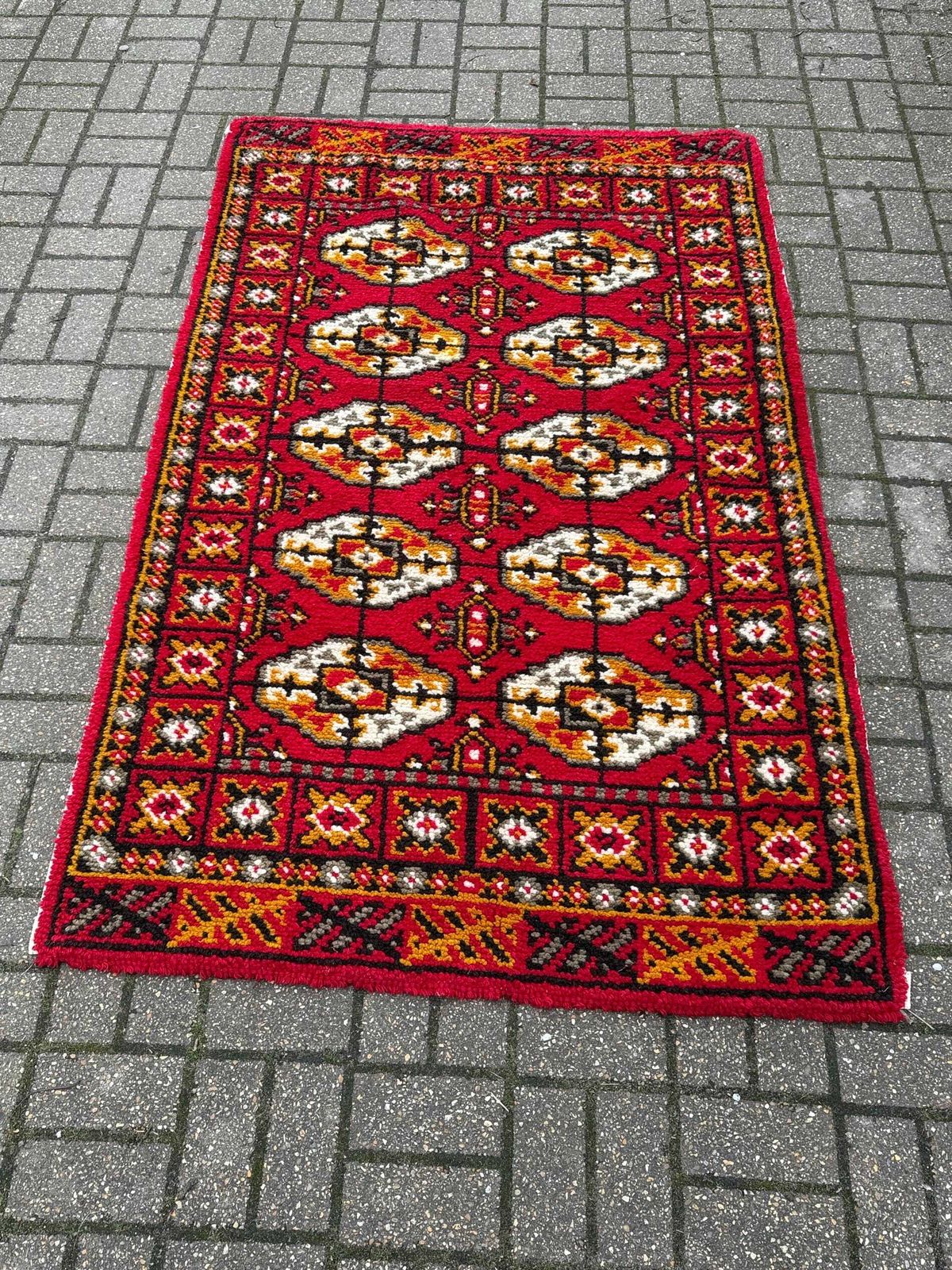 Vintage Red Geometric Tribal Rug Mid Century Wool Carpet Bohemian Accent Floor Rug photo furniture