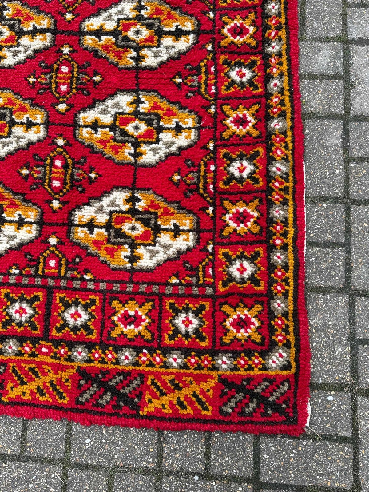 Vintage Red Geometric Tribal Rug Mid Century Wool Carpet Bohemian Accent Floor Rug photo buy
