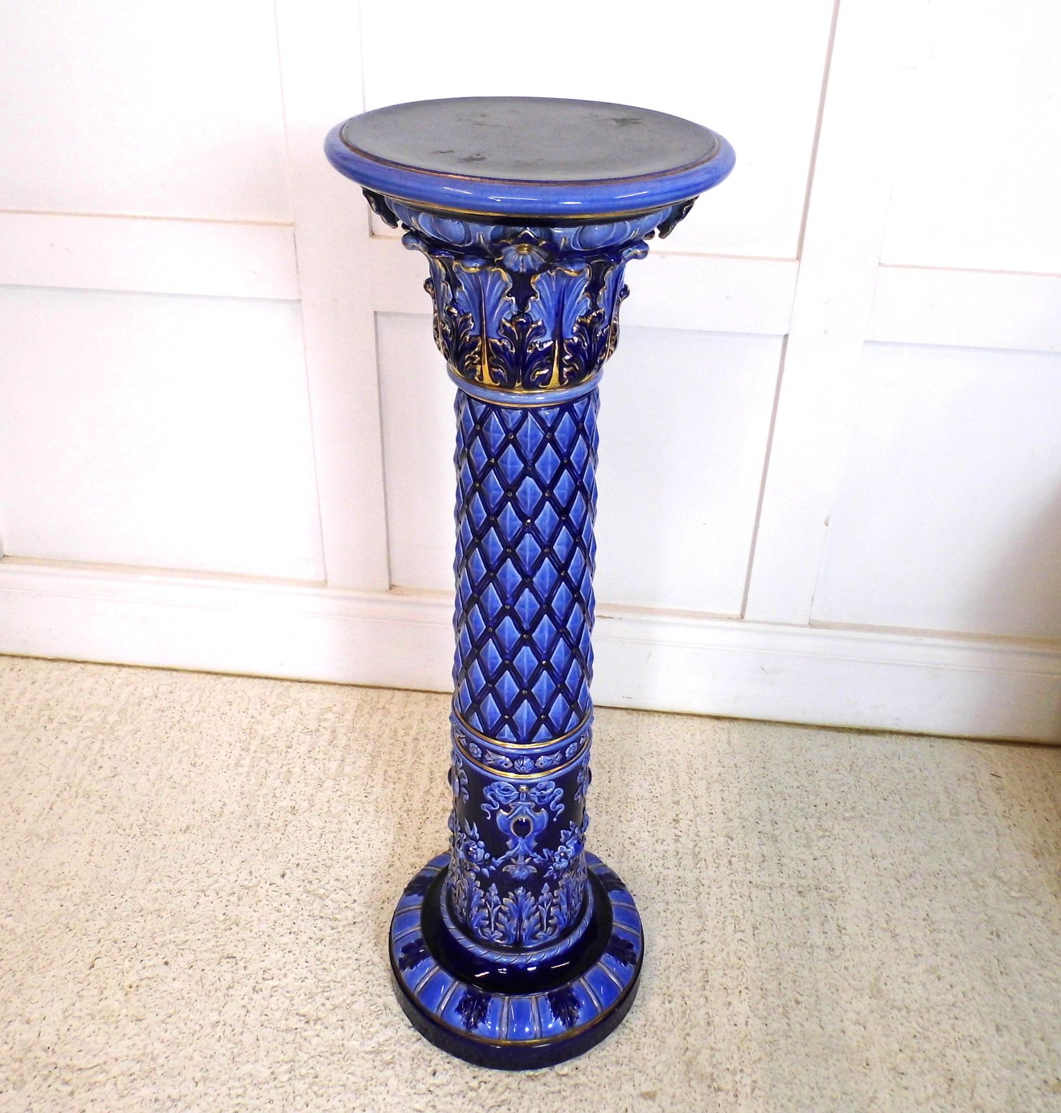 Antique 19th Century Swedish Rorstand Majolica Jardiniere Ceramic Ern Stand Blue