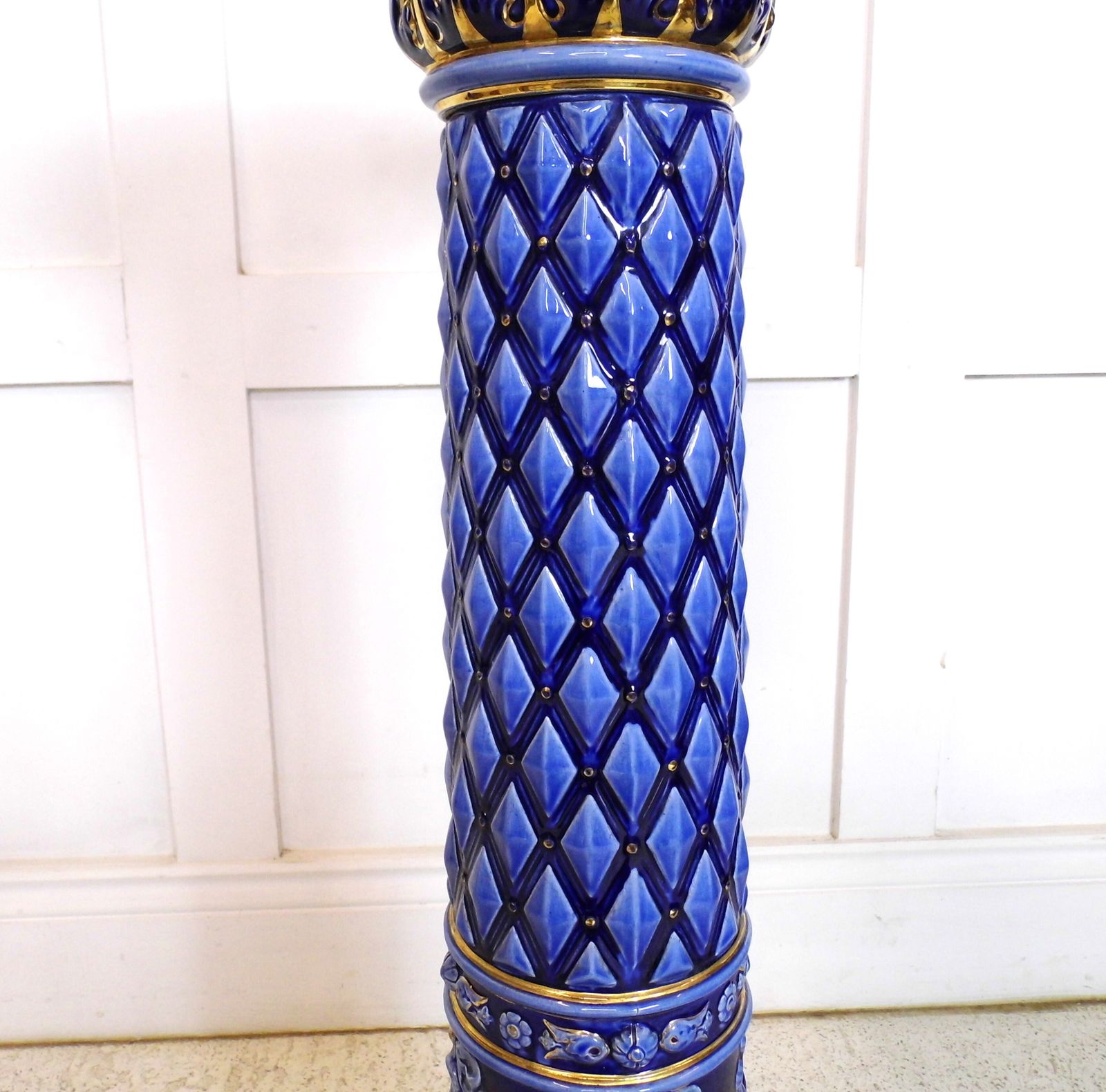 Antique 19th Century Swedish Rorstand Majolica Jardiniere Ceramic Ern Stand Blue photo for sale