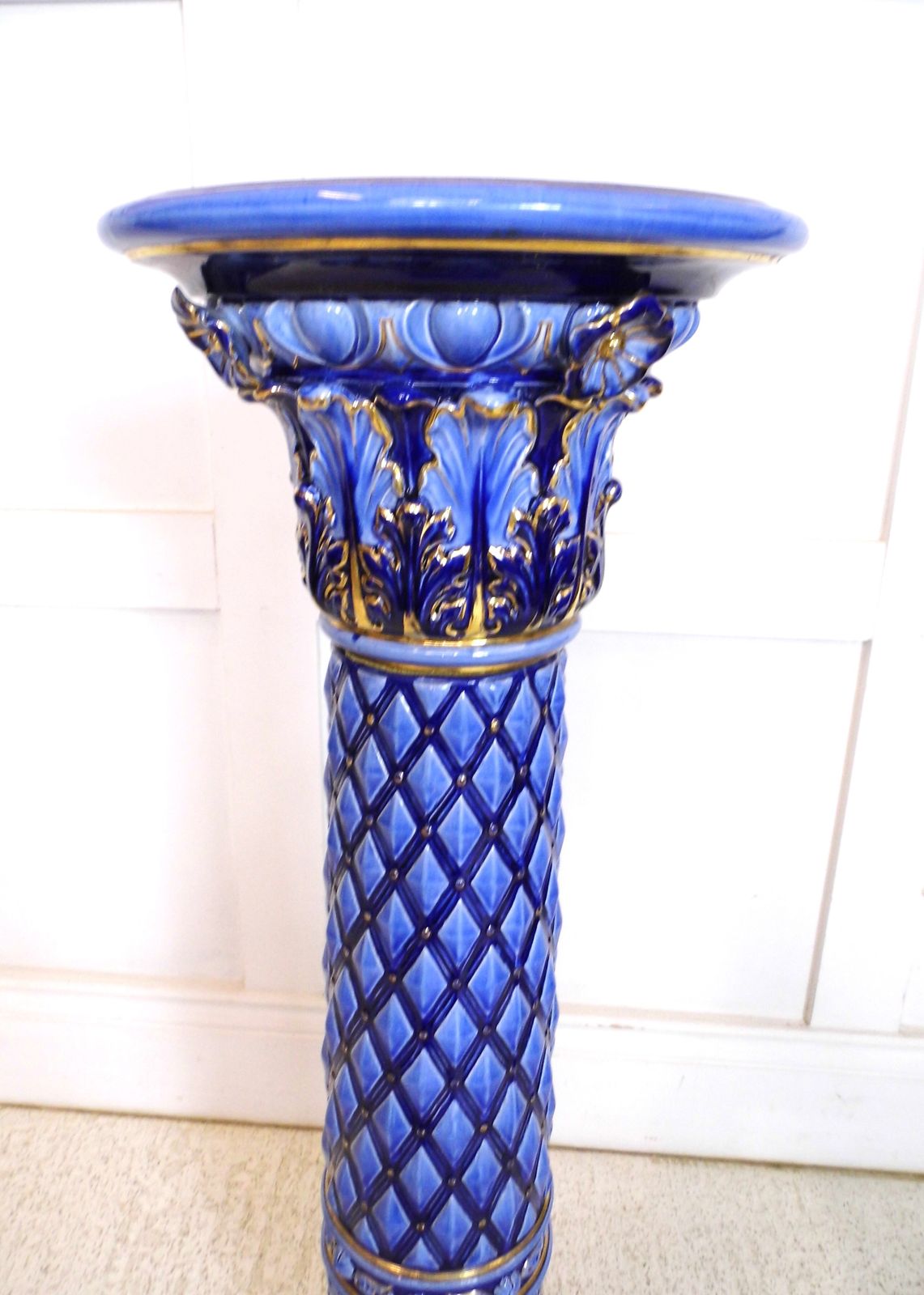 Antique 19th Century Swedish Rorstand Majolica Jardiniere Ceramic Ern Stand Blue photo vinterior