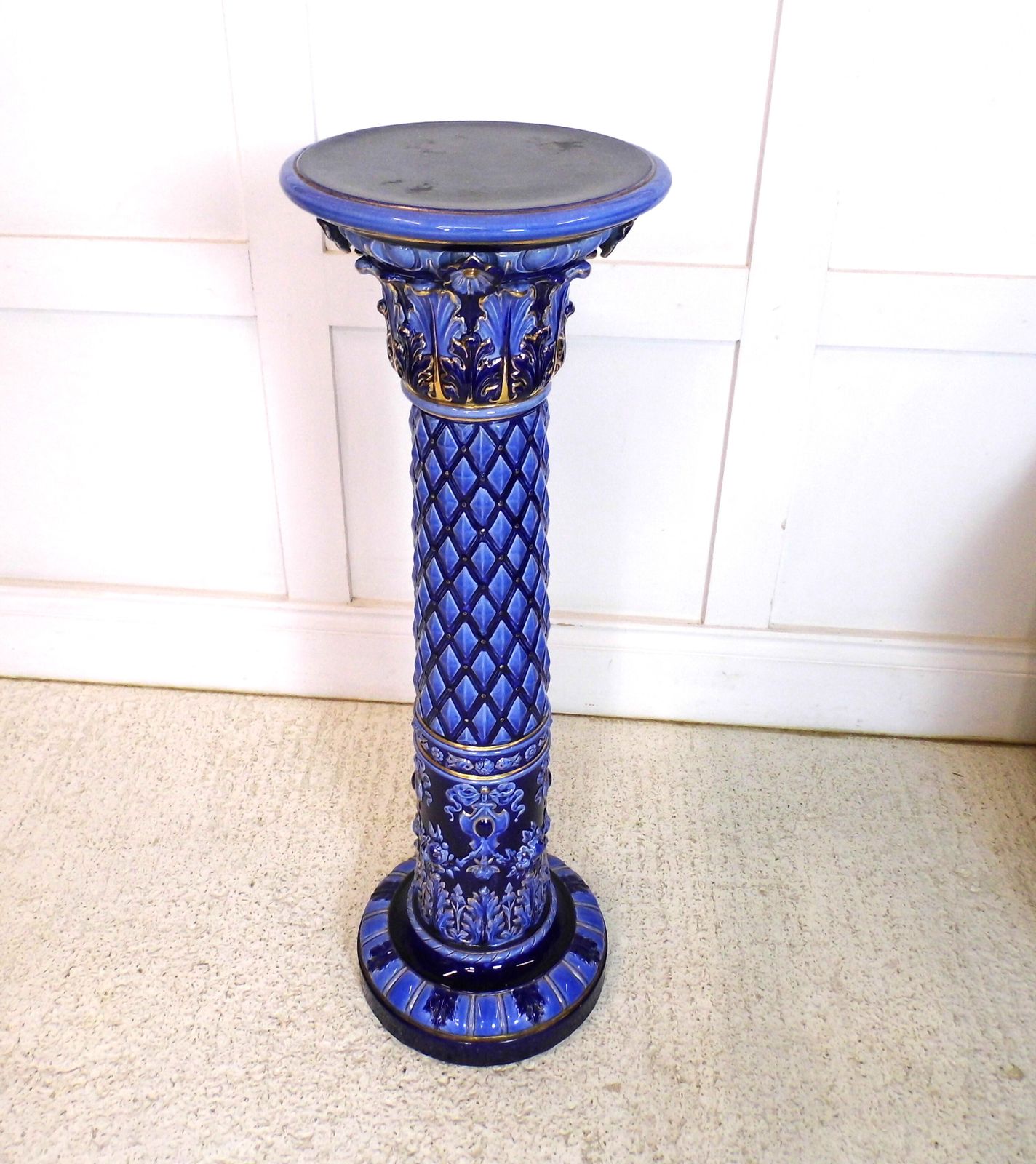 Antique 19th Century Swedish Rorstand Majolica Jardiniere Ceramic Ern Stand Blue photo vintage