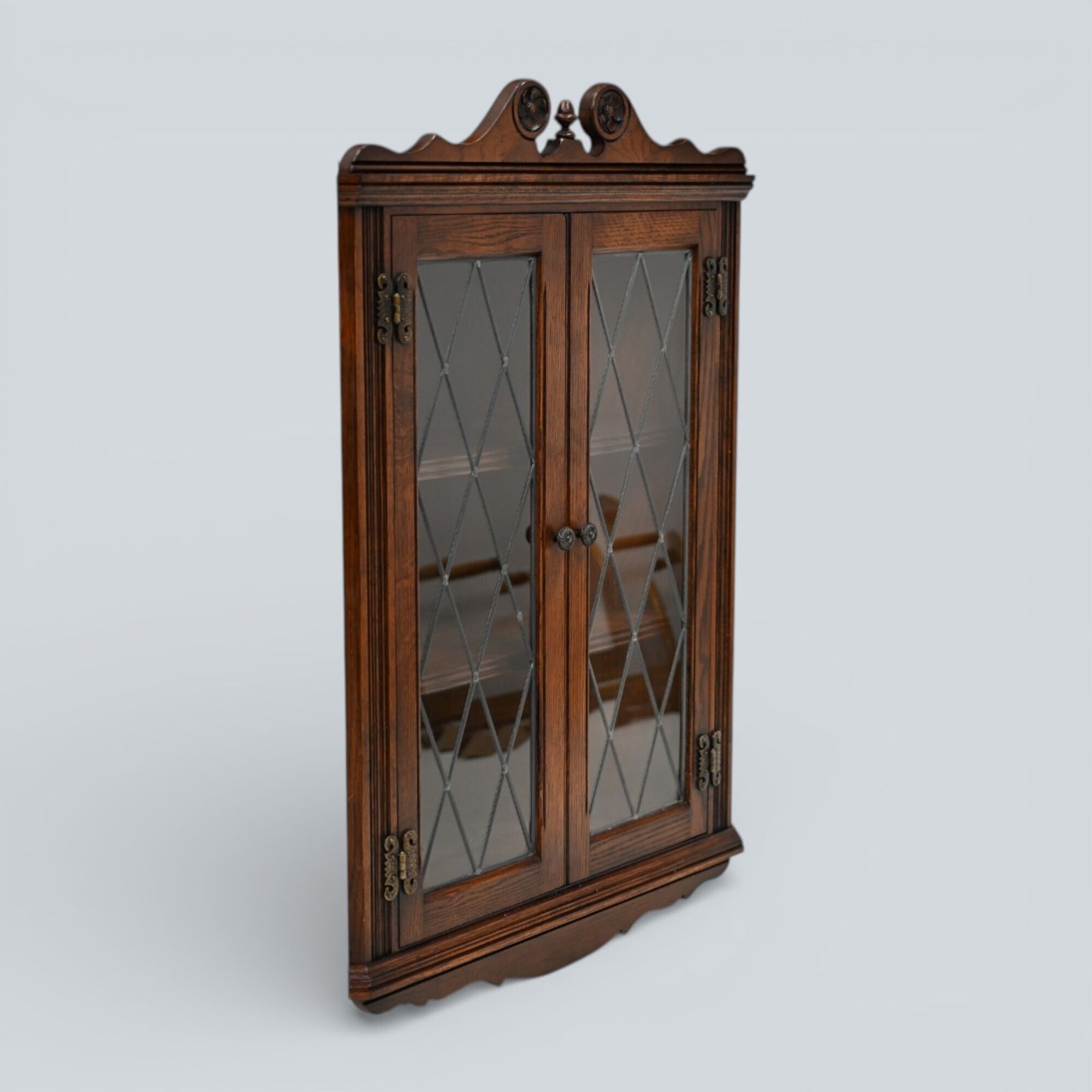 Old Charm Hanging Corner Display Cabinet Leaded Glass Tudor Brown *Free Delivery photo vintage